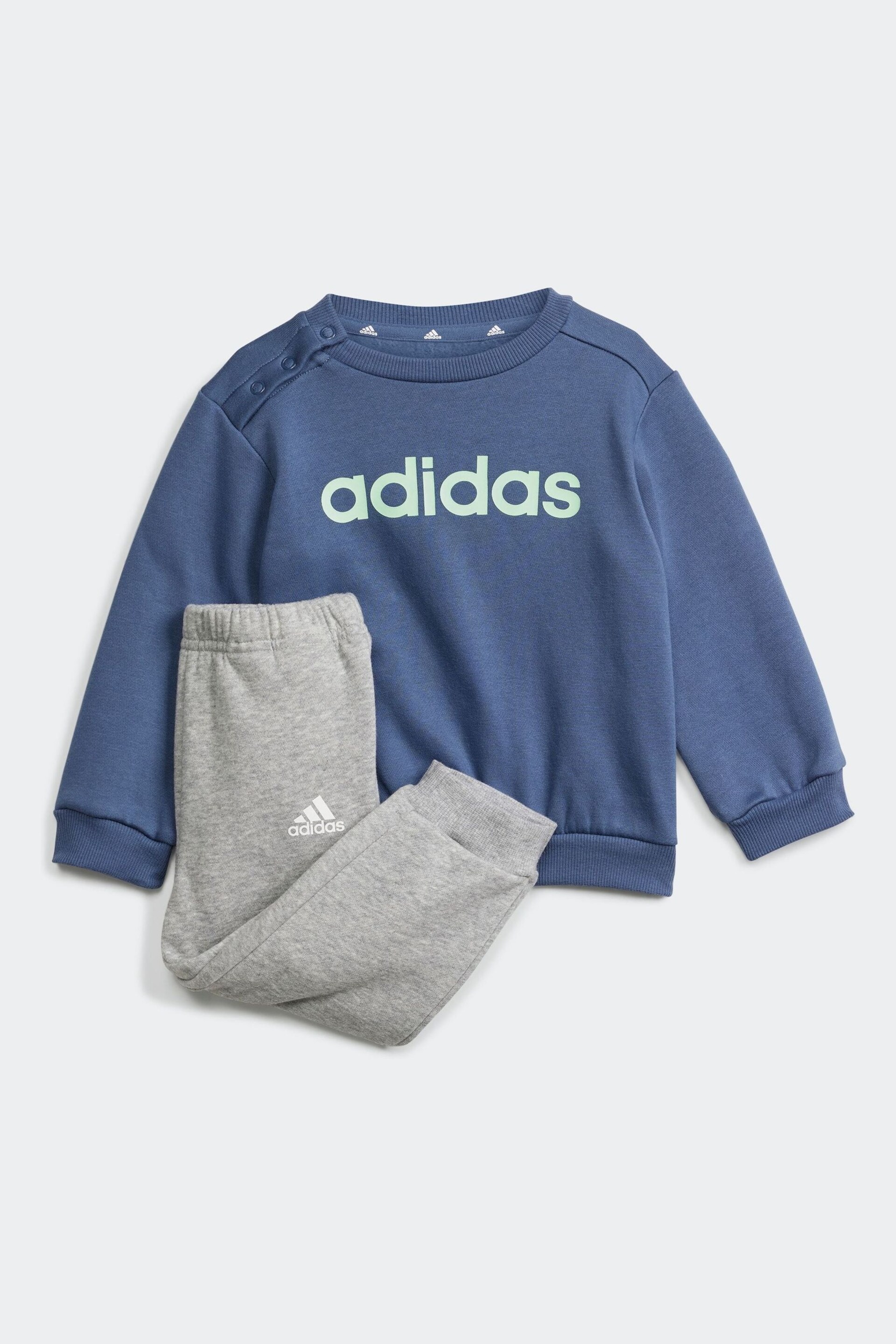 adidas Grey/Blue Sportswear Essentials Lineage Joggers Set - Image 1 of 6