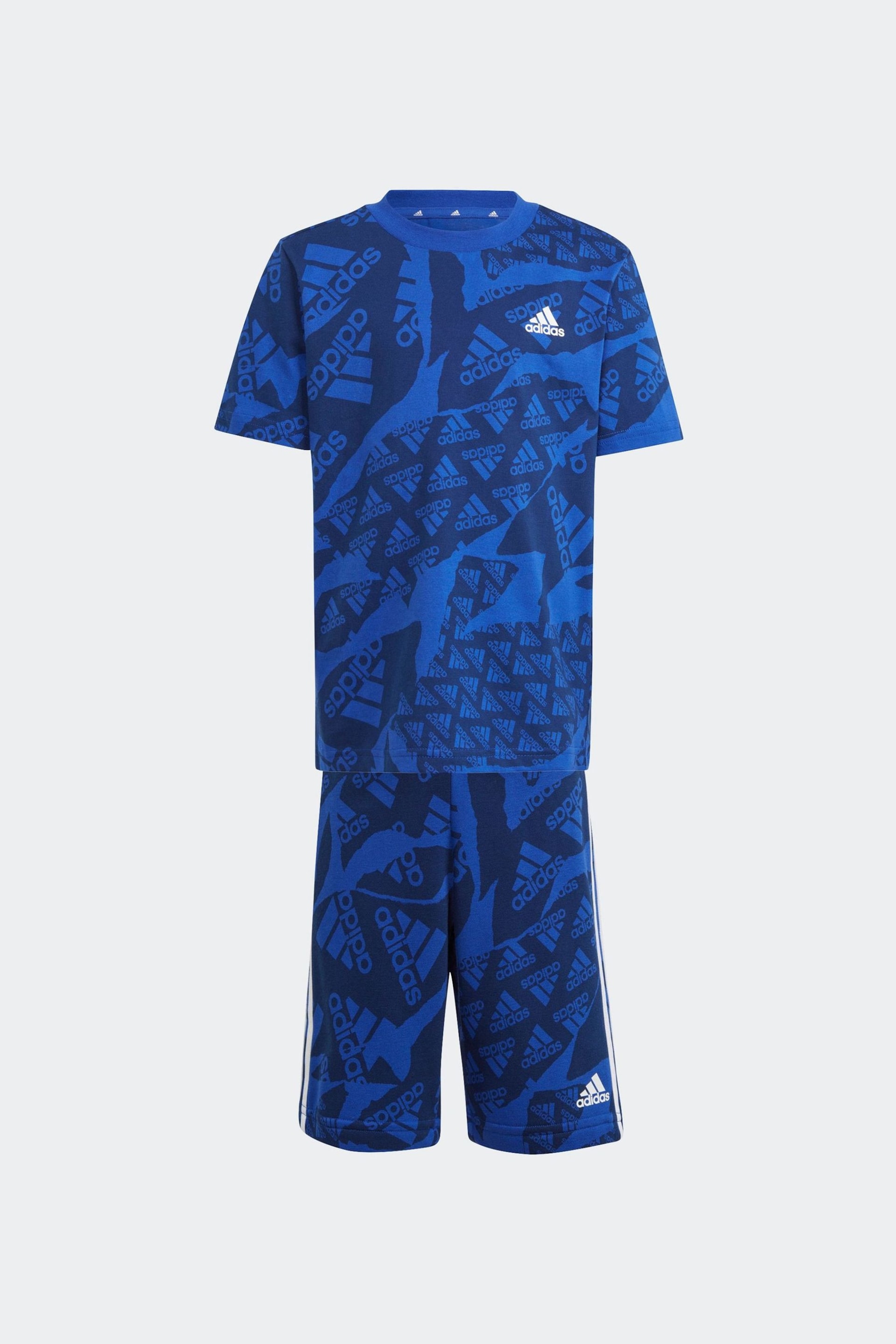 adidas Blue Sportswear Essentials Allover Print T-Shirt - Image 1 of 5