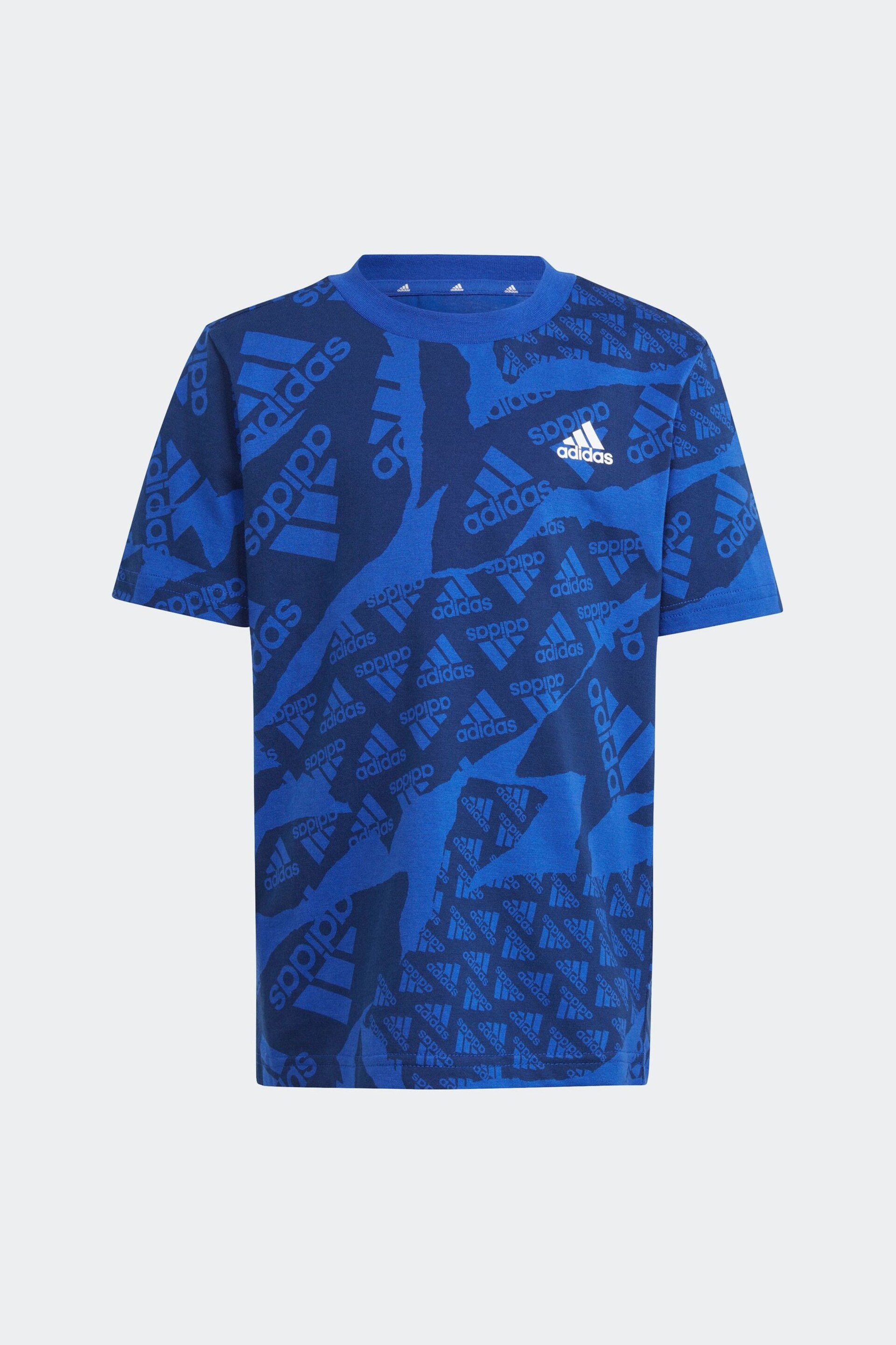 adidas Blue Sportswear Essentials Allover Print T-Shirt - Image 3 of 5
