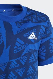 adidas Blue Sportswear Essentials Allover Print T-Shirt - Image 4 of 5