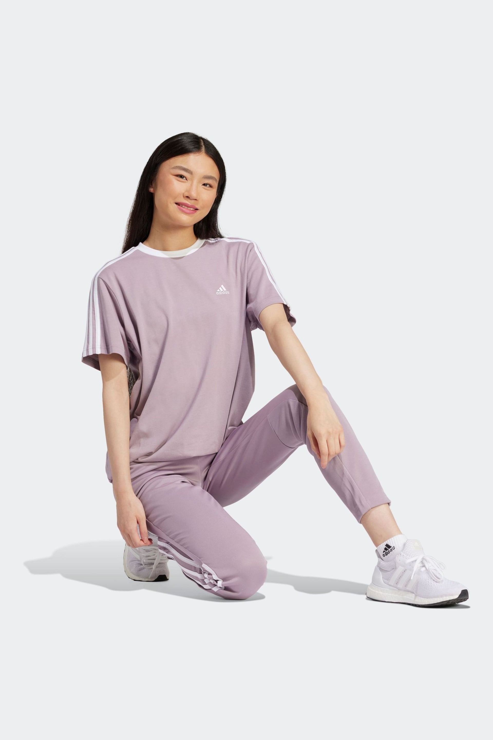 adidas Purple Sportswear Essentials 3 Stripes T-Shirt - Image 4 of 7