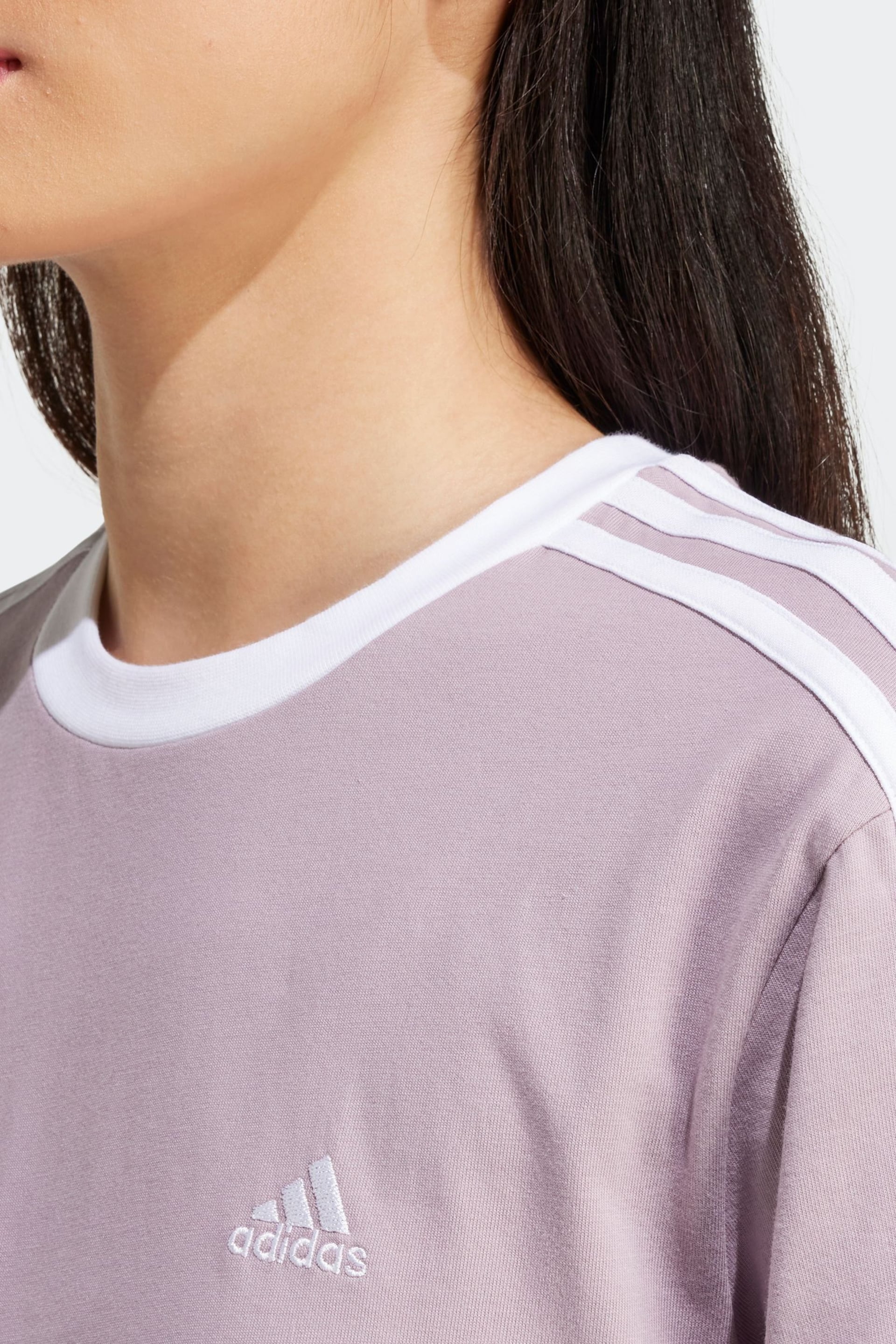 adidas Purple Sportswear Essentials 3 Stripes T-Shirt - Image 5 of 7