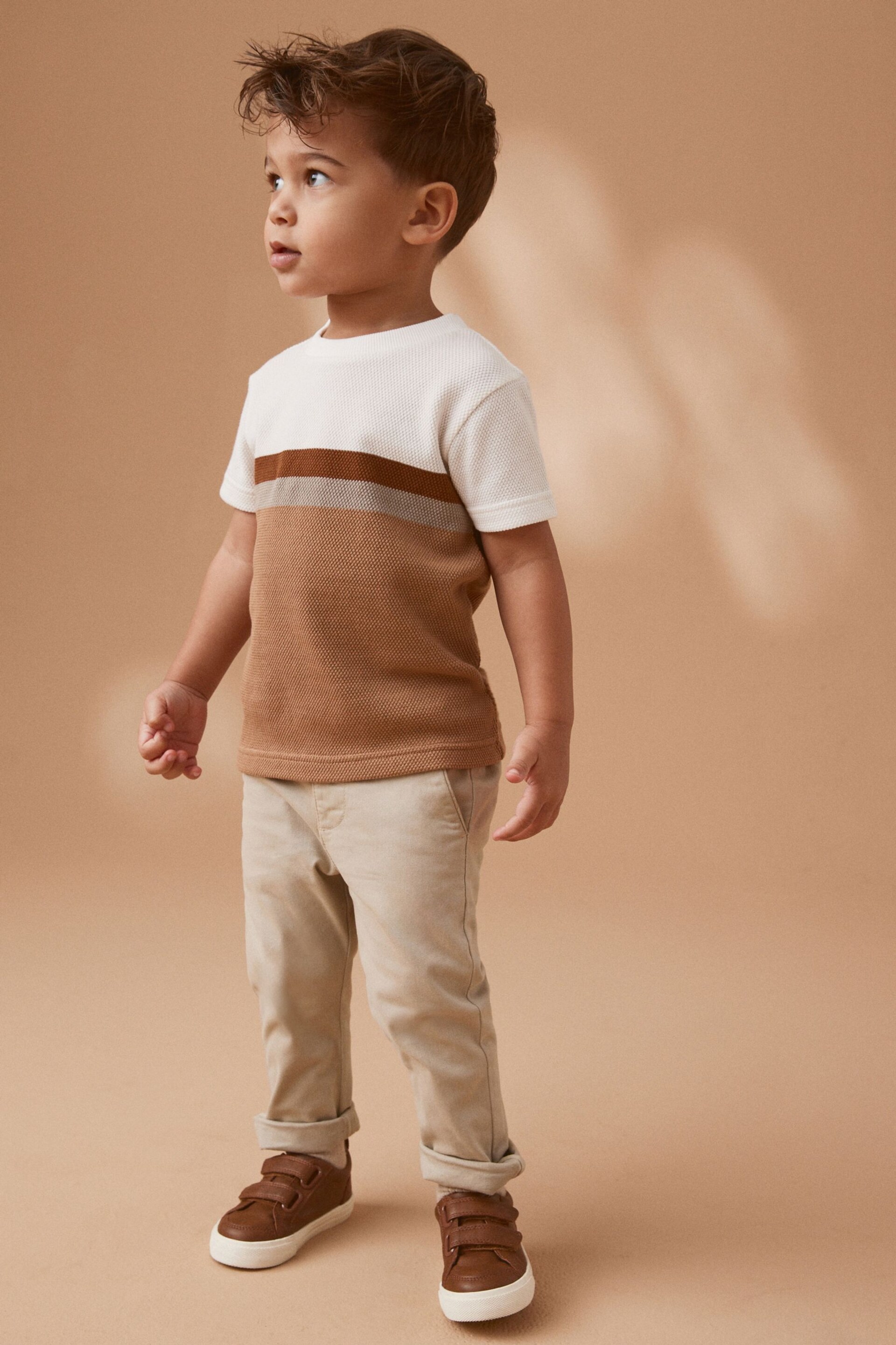 Tan Brown Short Sleeve Textured Stripe T-Shirt (3mths-7yrs) - Image 2 of 6