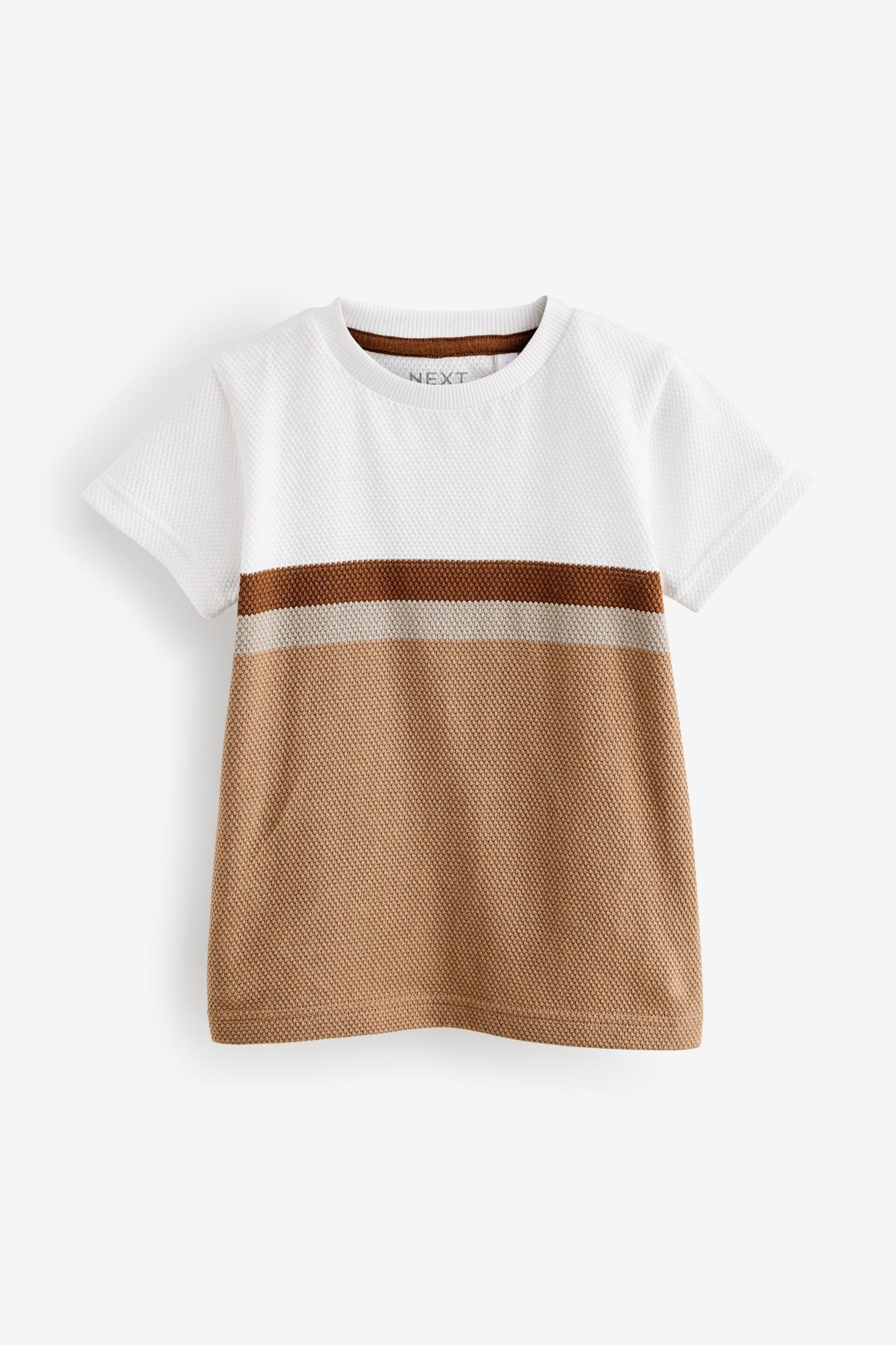 Tan Brown Short Sleeve Textured Stripe T-Shirt (3mths-7yrs) - Image 4 of 6