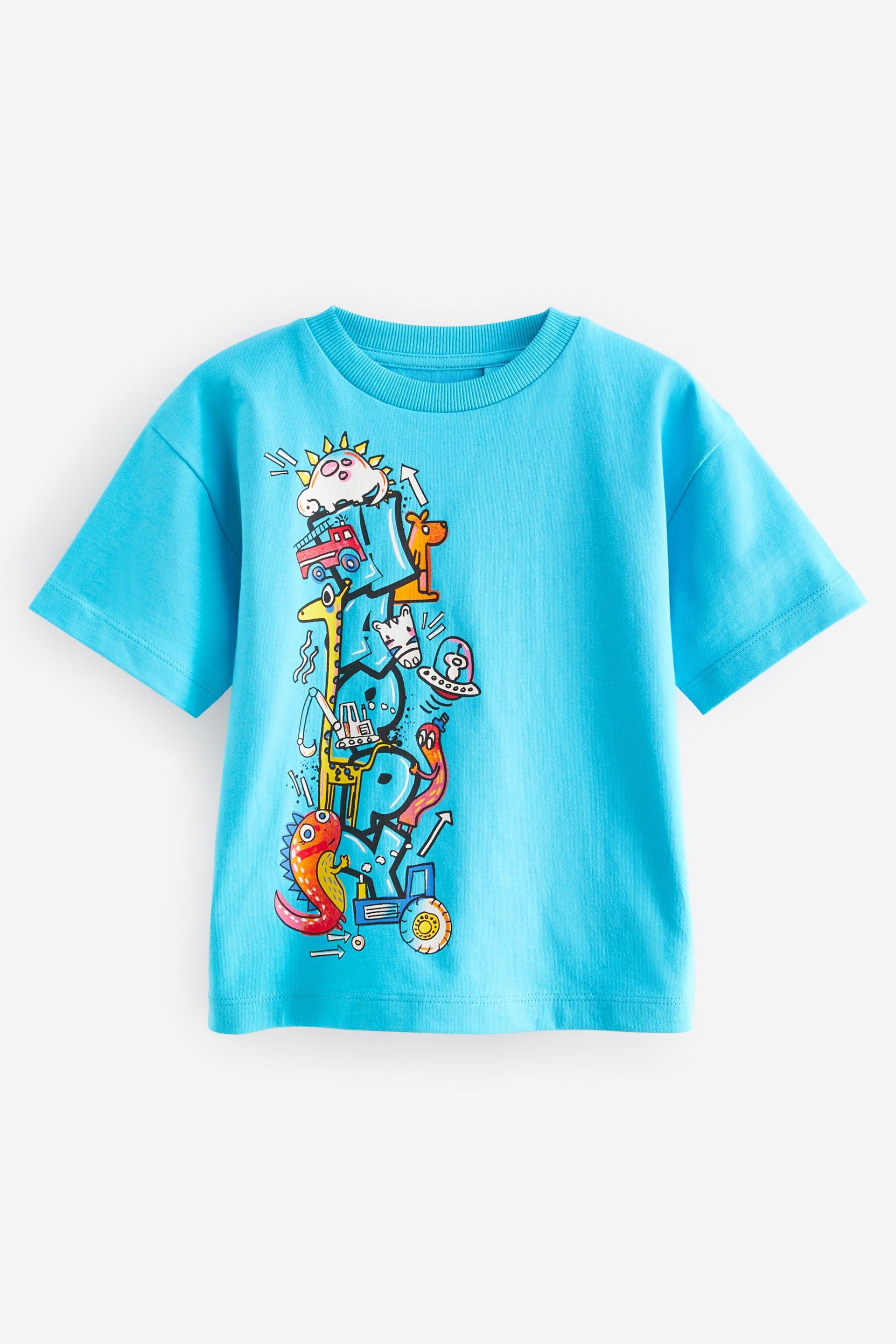 Turquoise Blue Short Sleeve Graffic T-Shirt (3mths-7yrs) - Image 4 of 6