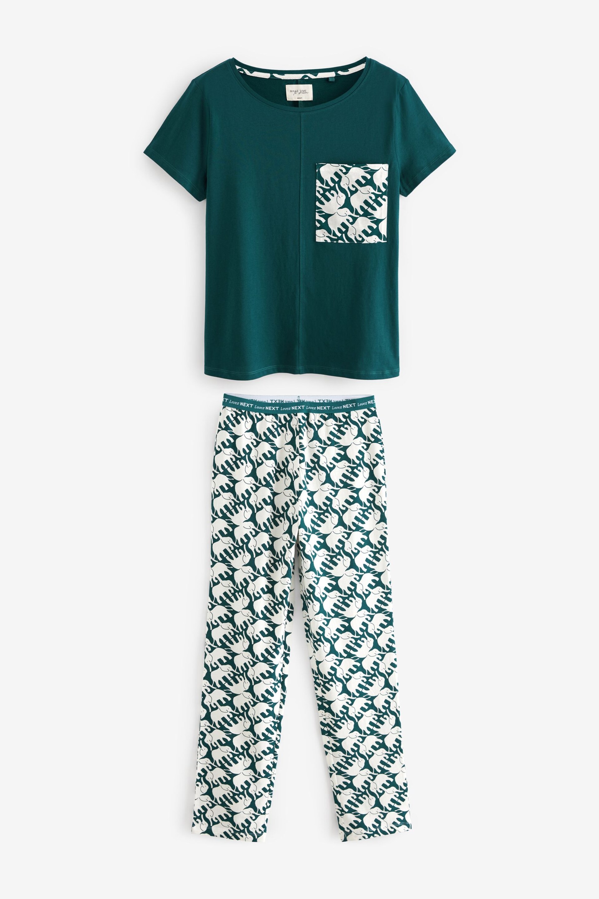 Teal Elephant Cotton Short Sleeve Pyjamas - Image 5 of 8