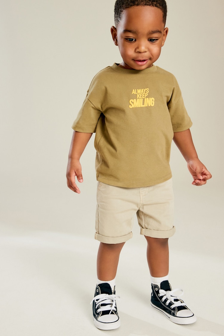 Khaki Green Simple 100% Cotton Short Sleeve T-Shirt (3mths-7yrs) - Image 2 of 6