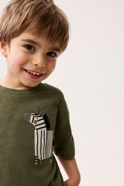 Khaki Green Zebra Short Sleeve Pocket T-Shirt (3mths-7yrs) - Image 3 of 7