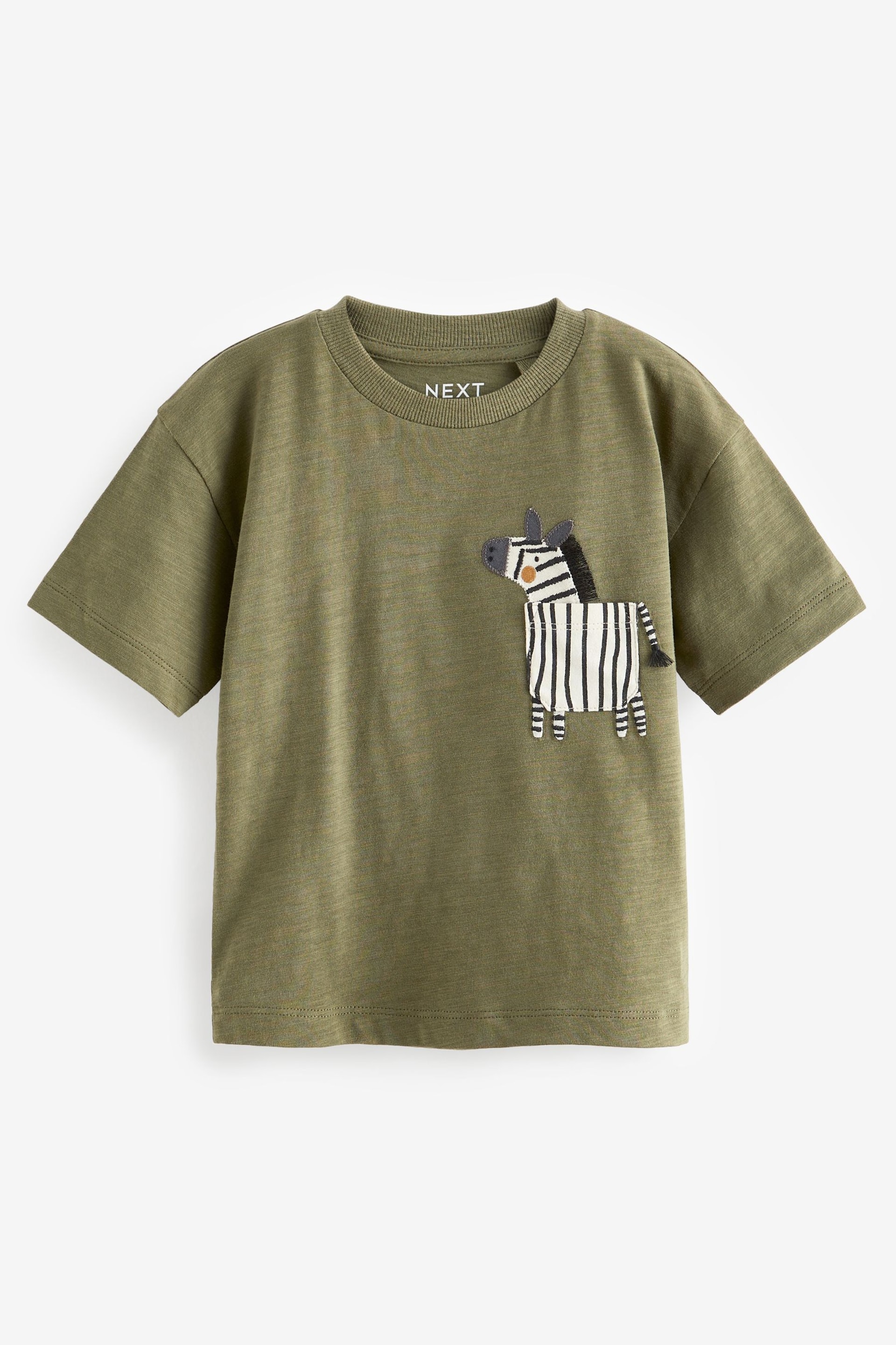 Khaki Green Zebra Short Sleeve Pocket T-Shirt (3mths-7yrs) - Image 5 of 7
