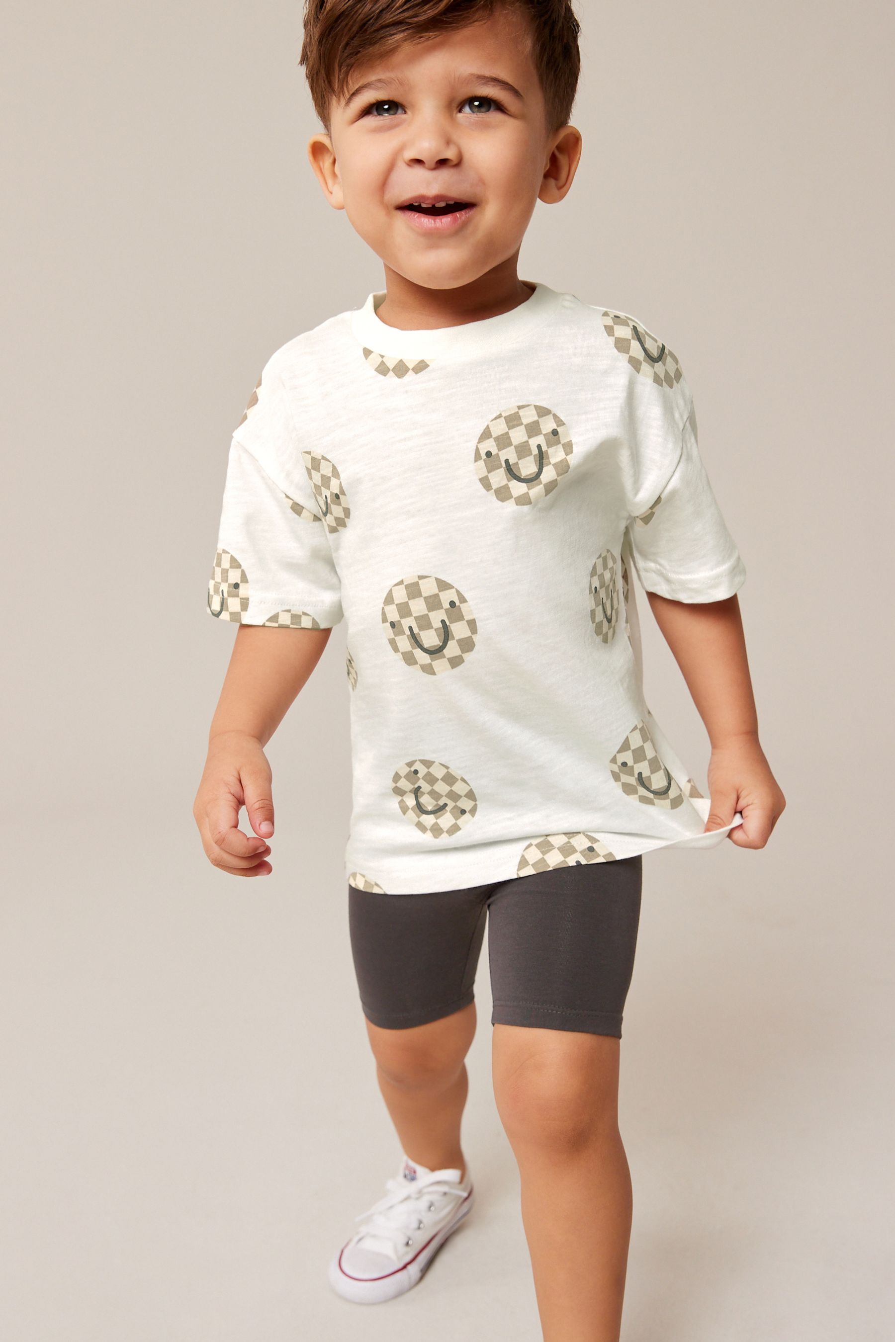 Buy Ecru White Brown 100 Cotton T Shirt And Cycling Shorts Set 3mths 7yrs from the Next UK online shop