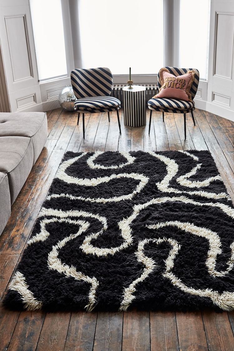 Rockett St George Black Shaggy Berber Rug - Image 1 of 2