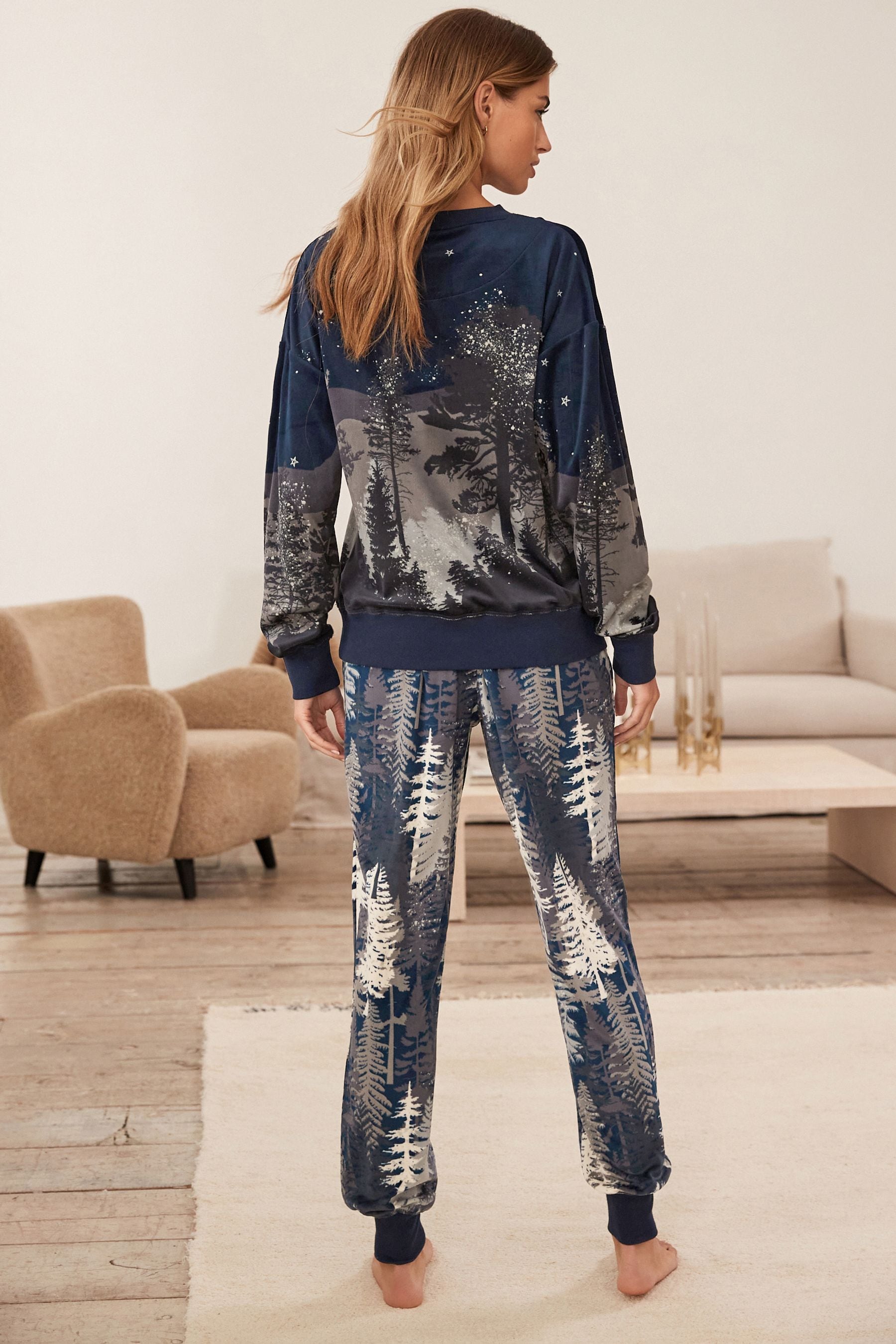 Buy Navy Long Sleeve Fleece Pyjamas from Next Luxembourg
