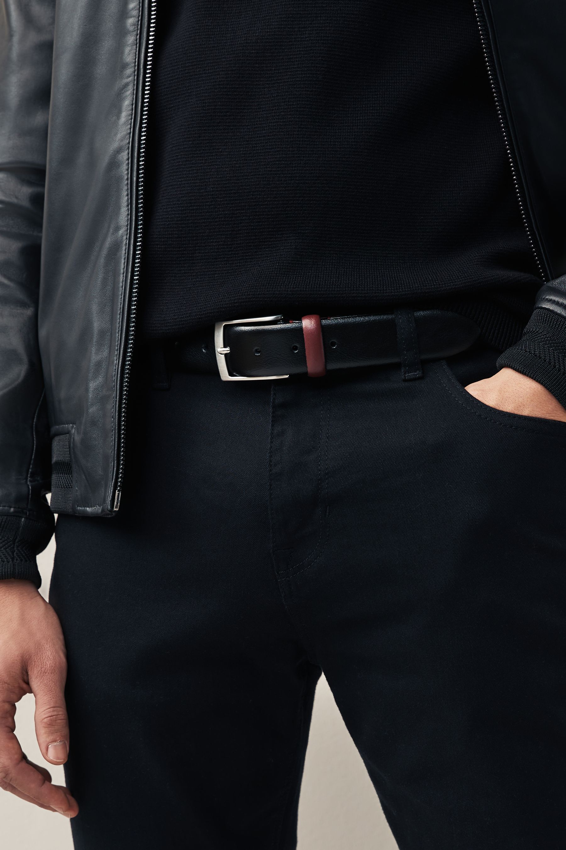 Buy Black Leather Belt With Red Stitch from Next Luxembourg