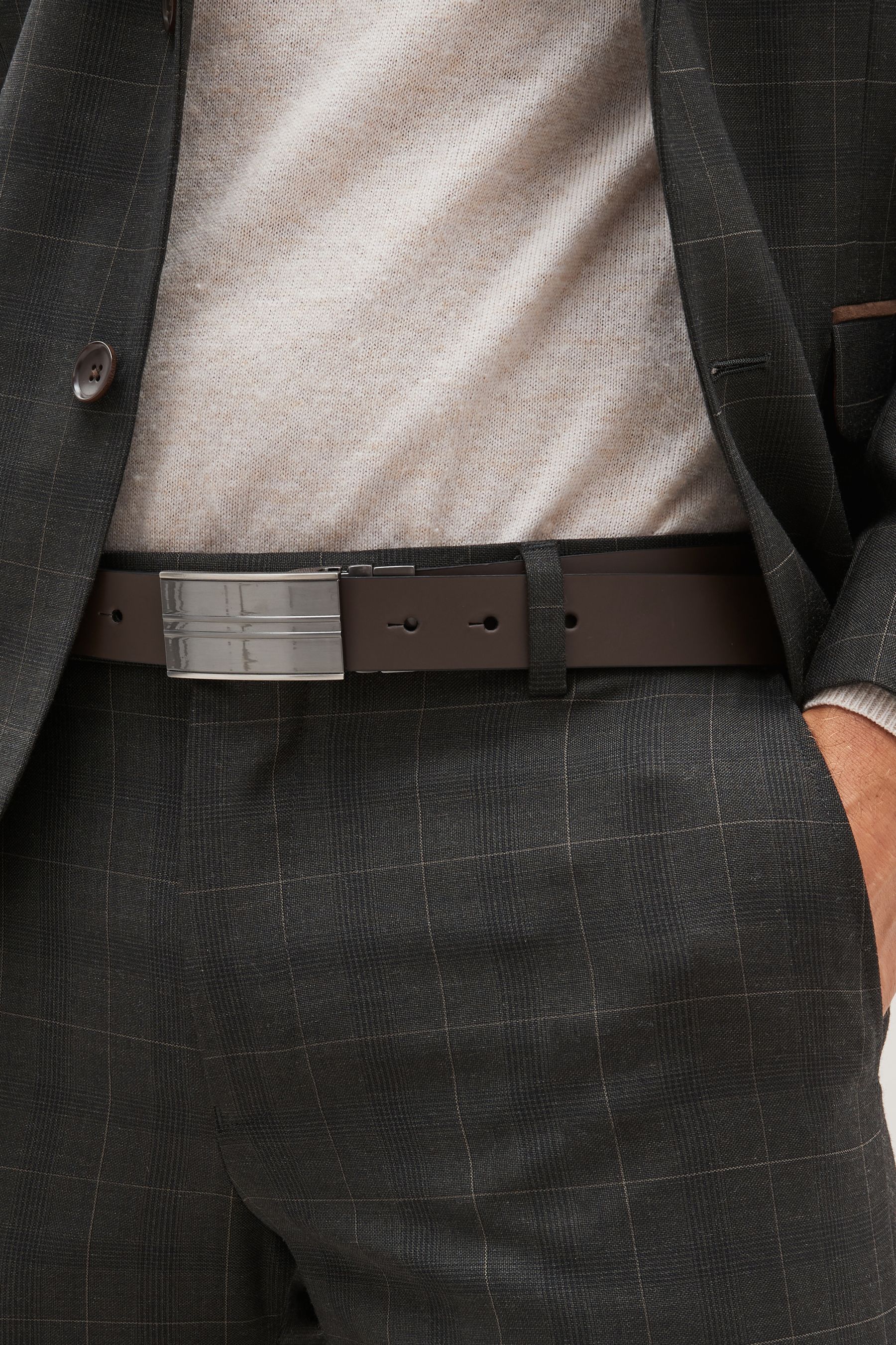 Buy Black Brown Reversible Plaque Bonded Leather Belt from the Next UK online shop