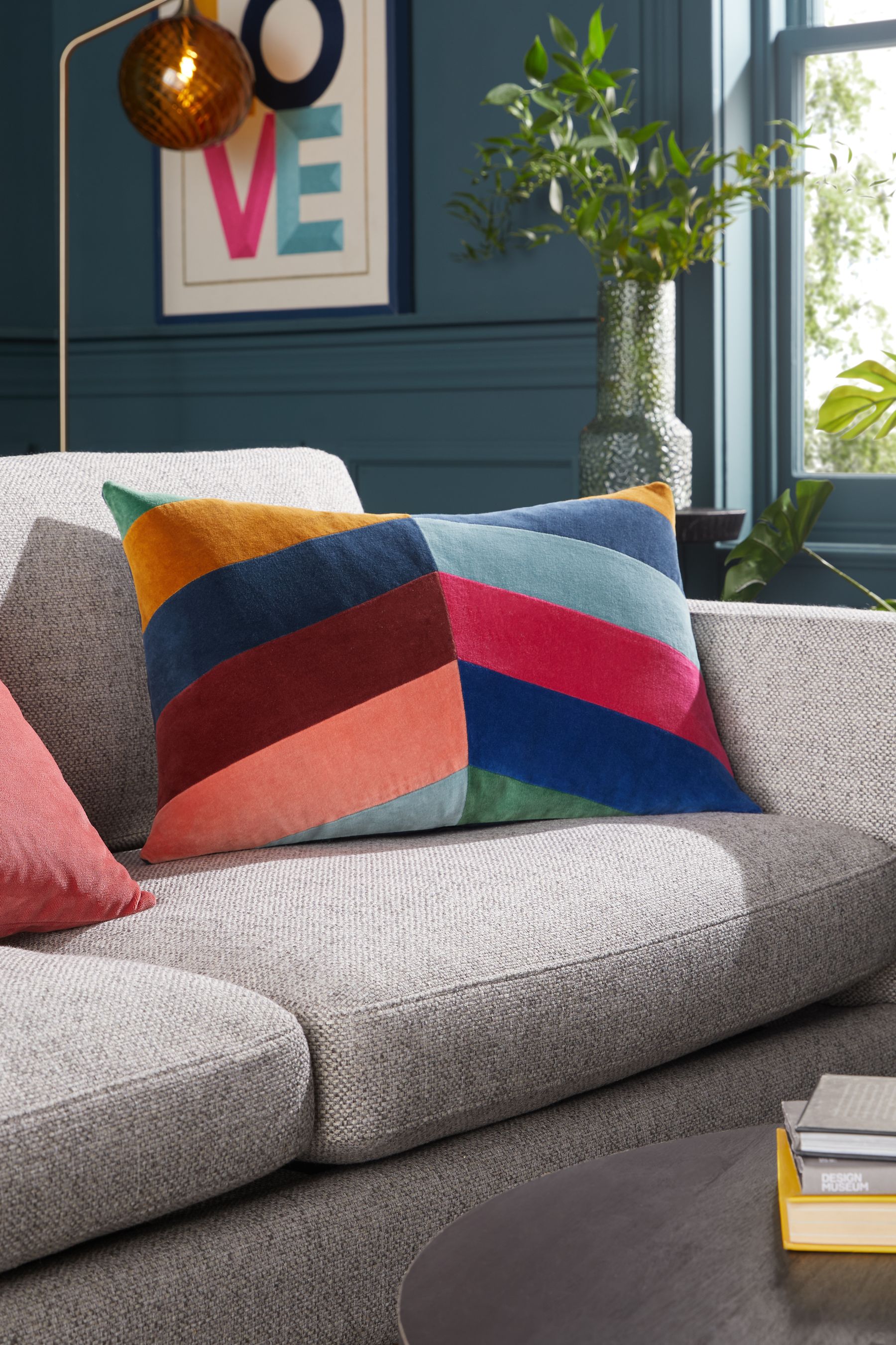 Buy Multi Bright 40 x 59cm Vertical Velvet Stripe Cushion from Next Luxembourg