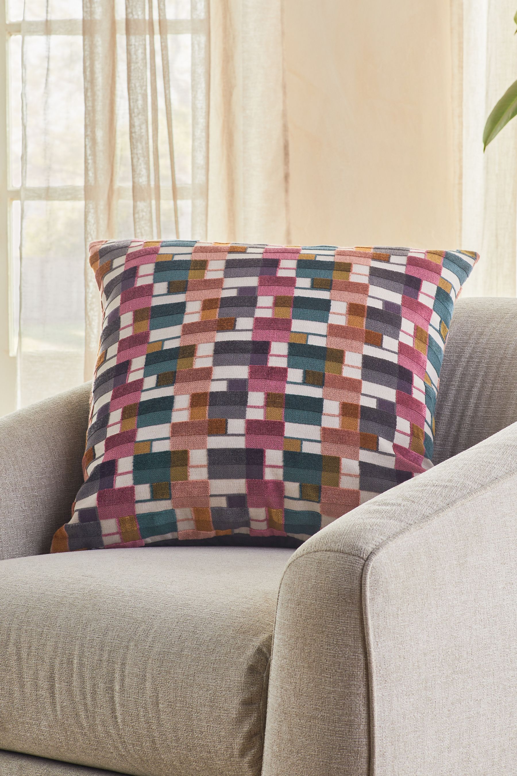 Buy Navy Blue Tetric Cut Velvet 50 x 50cm Cushion from Next Luxembourg