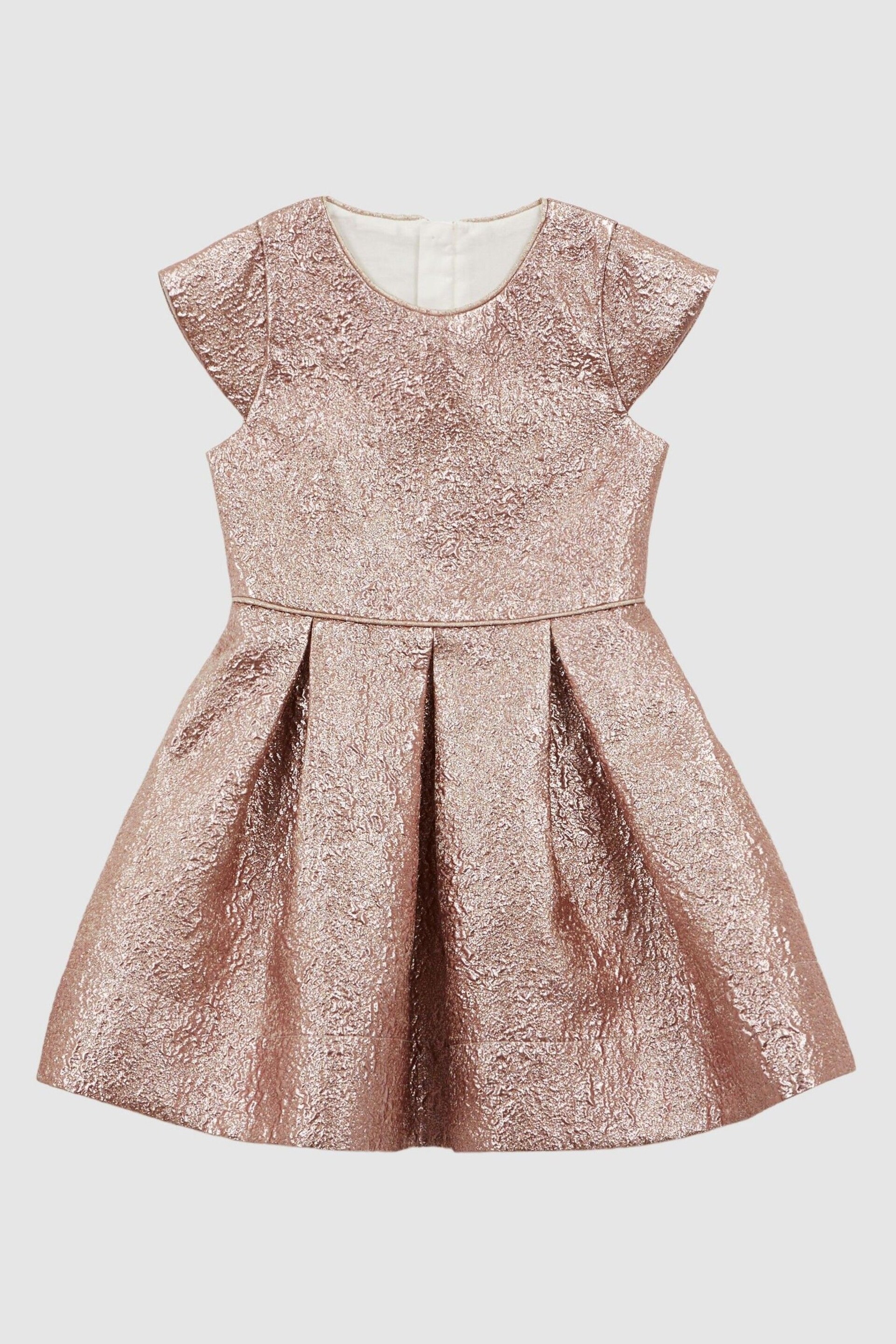 Reiss Gold Nia Junior Metallic Cap Sleeve Dress - Image 2 of 5