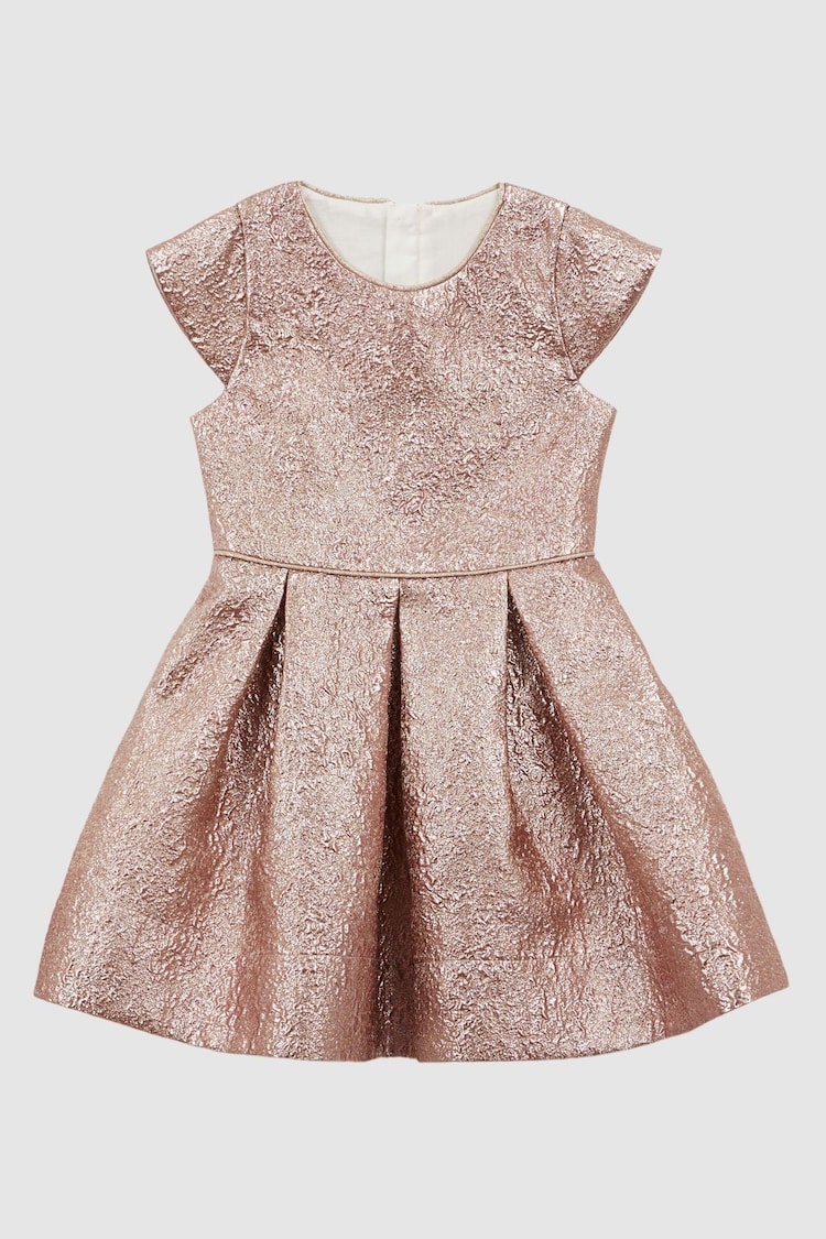 Reiss Gold Nia 4-9 yrs Metallic Cap Sleeve Dress - Image 2 of 5