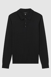 Reiss Black Trafford Merino Wool Polo Shirt - Image 2 of 5