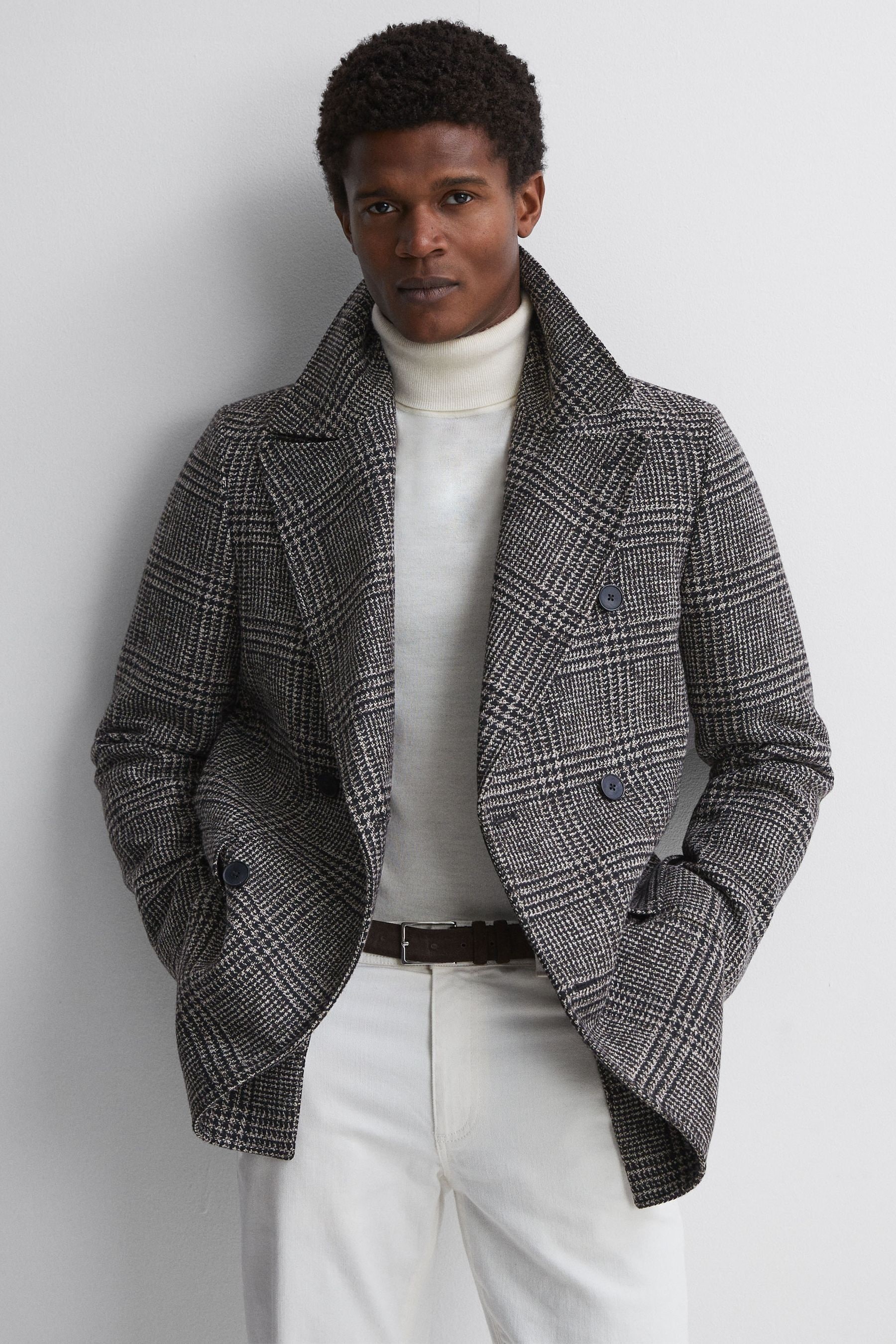 Single breasted check coat clearance