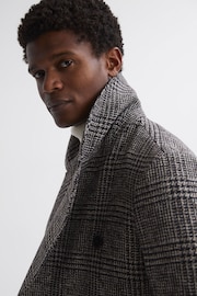 Reiss Black/Brown Brag Wool Double Breasted Check Coat - Image 3 of 6