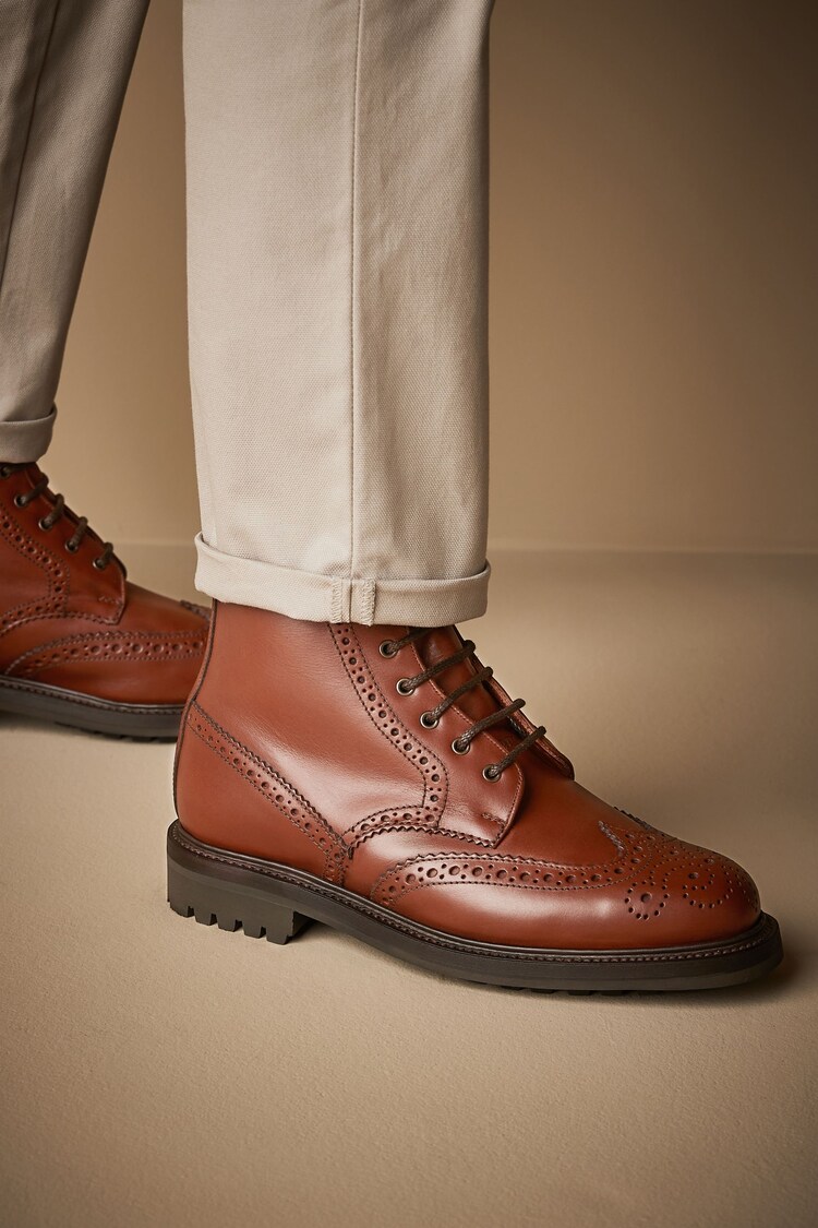 Buy Tan Brown Leather Sanders for Next Cleated Brogue Boots from 