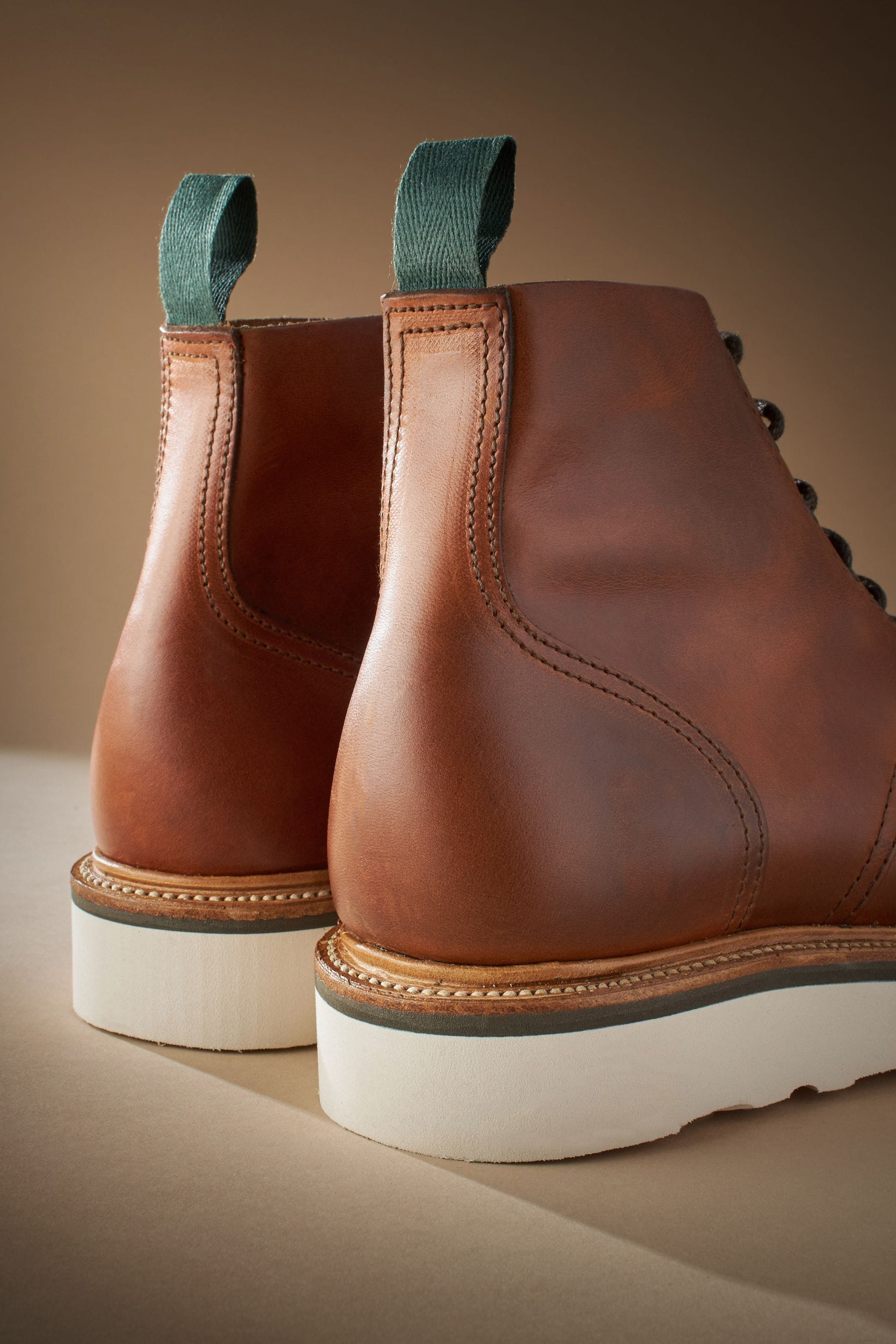 Tan Brown Leather Sanders for Next Apron Wedge Boots