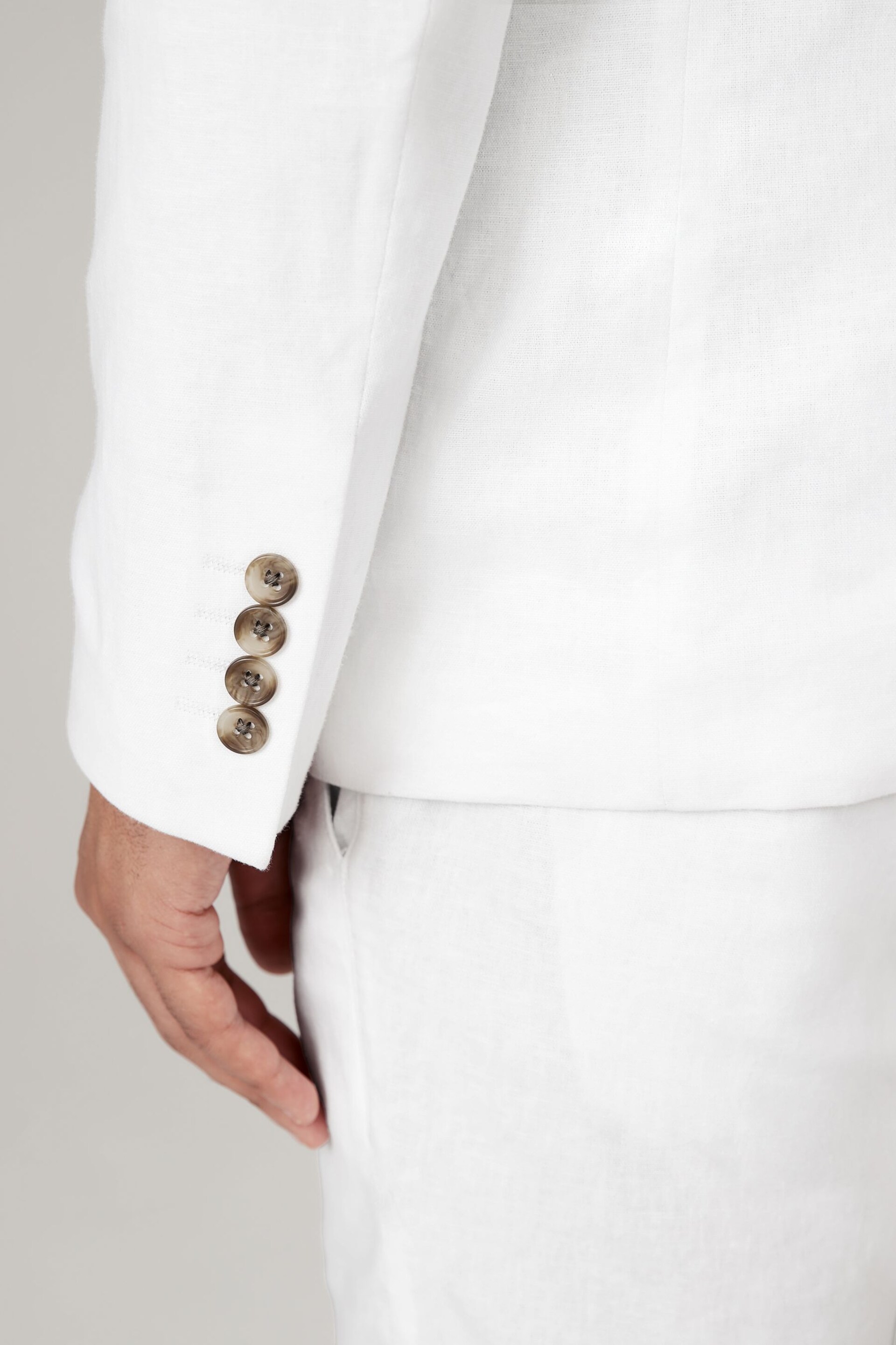 White Slim Linen Blend Blazer - Image 4 of 10