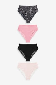 Black/Pink Heart Print High Rise High Leg Cotton and Lace Knickers 4 Pack - Image 1 of 6