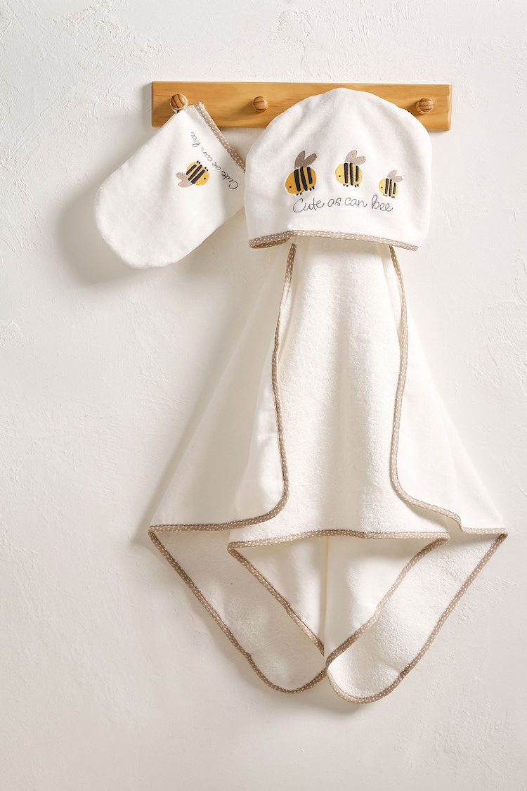 White Bee Newborn Cotton Hooded Baby Towel - Image 2 of 3