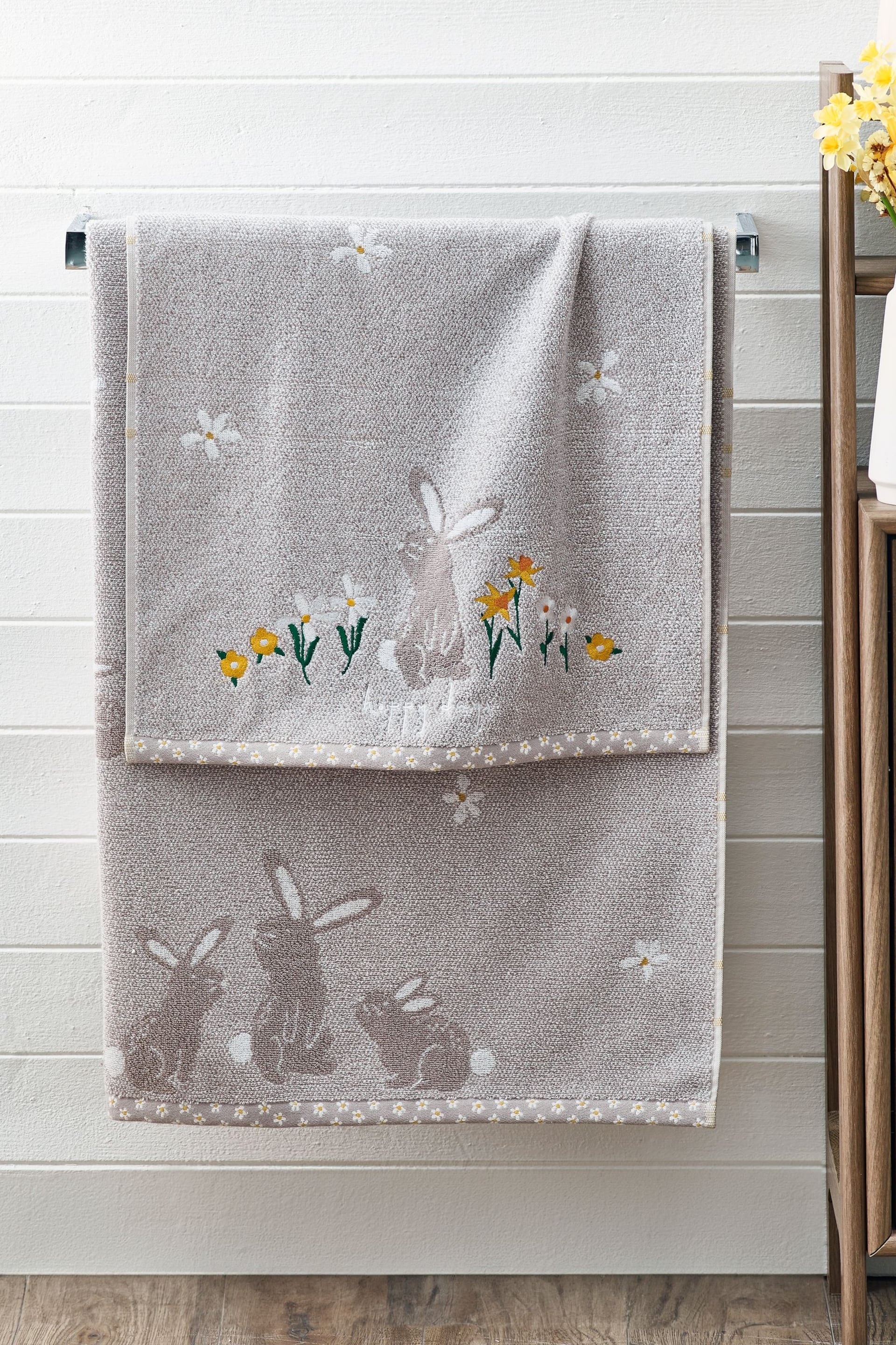 Grey Bunnies 100% Cotton Towel - Image 1 of 4