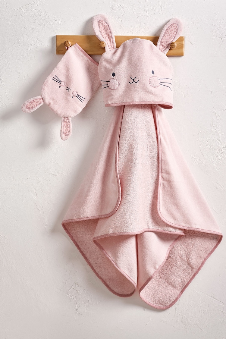 Pink Bunny Newborn Cotton Hooded Baby Towel - Image 2 of 3