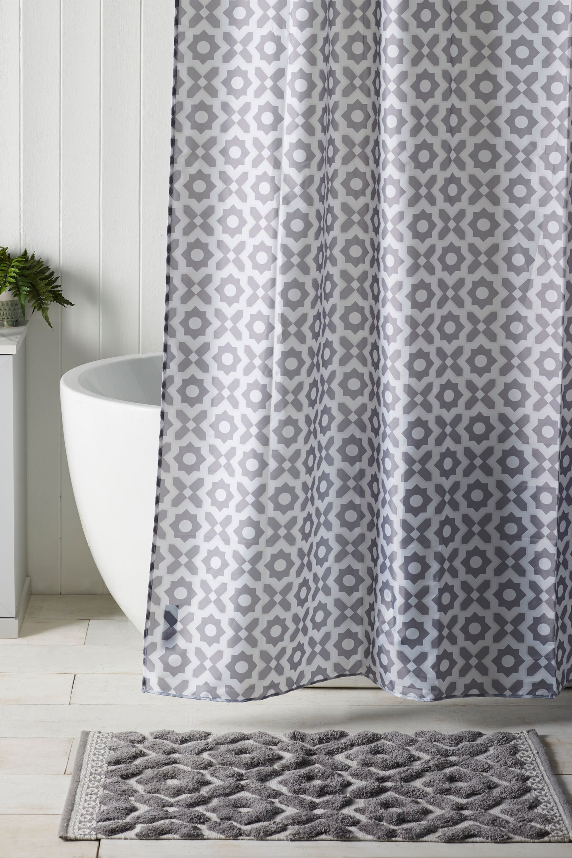 Grey Geo Tile Shower Curtain - Image 1 of 2