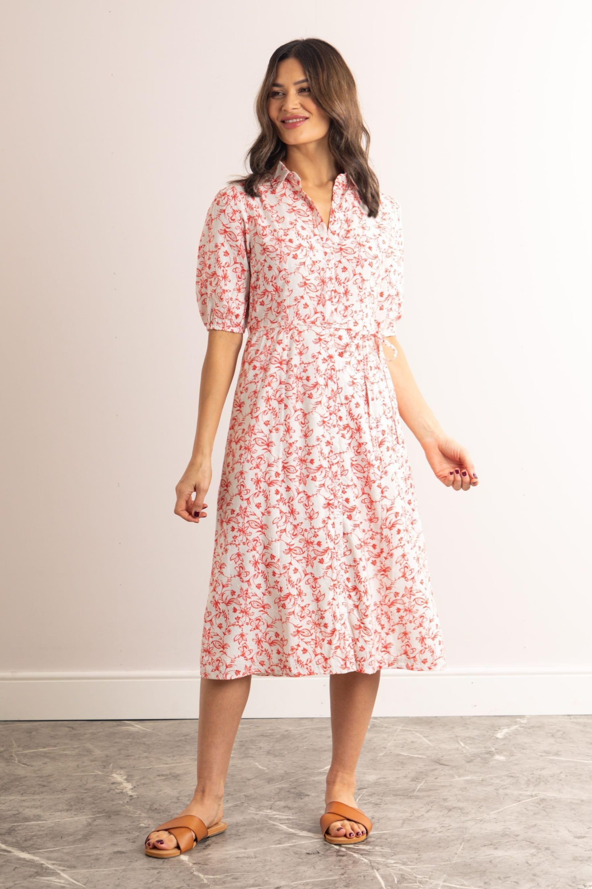 Lakeland Clothing Pink Janine Short Sleeve Collared Midi Dress - Image 1 of 5