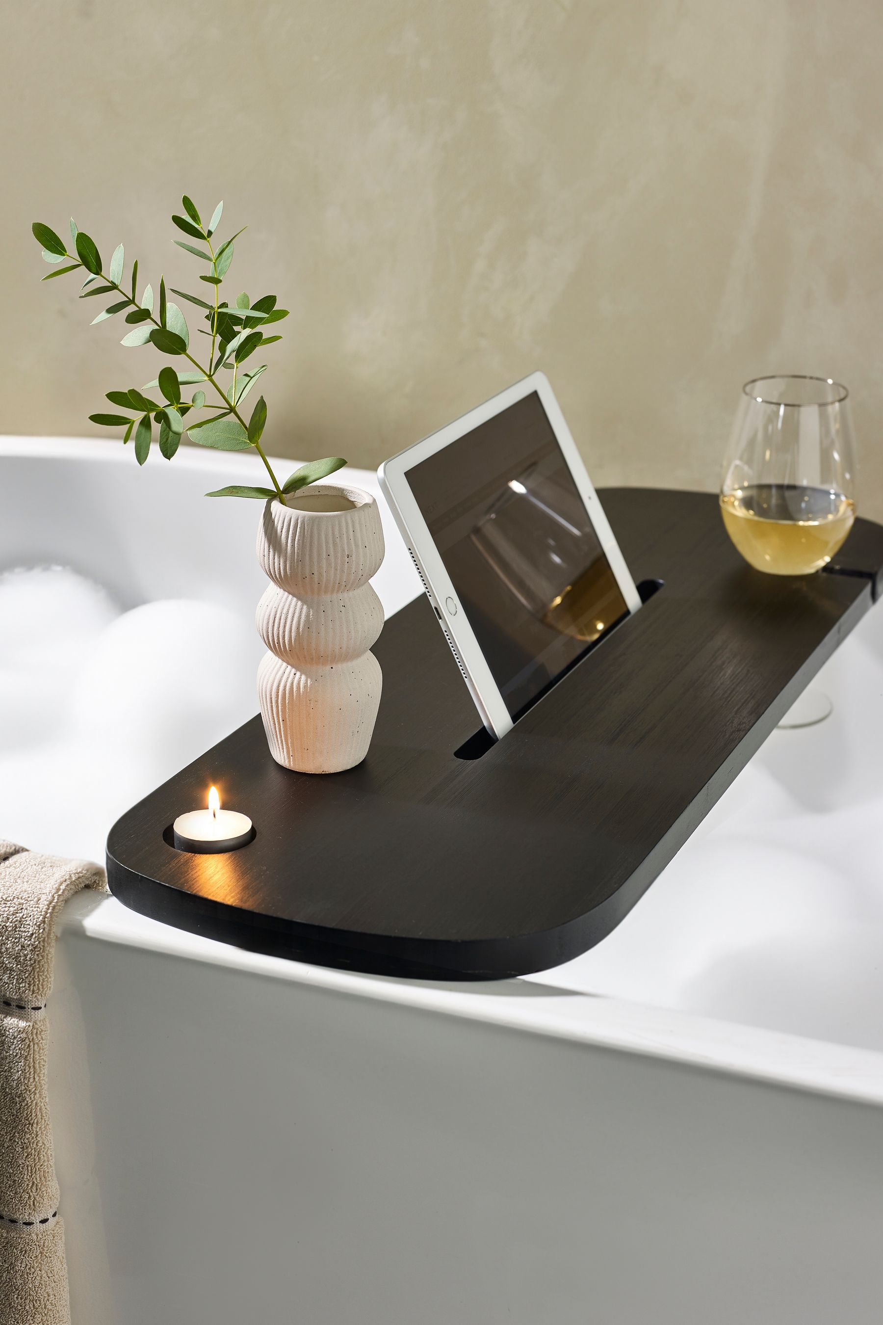 Black bath tray with ipad holder hot sale