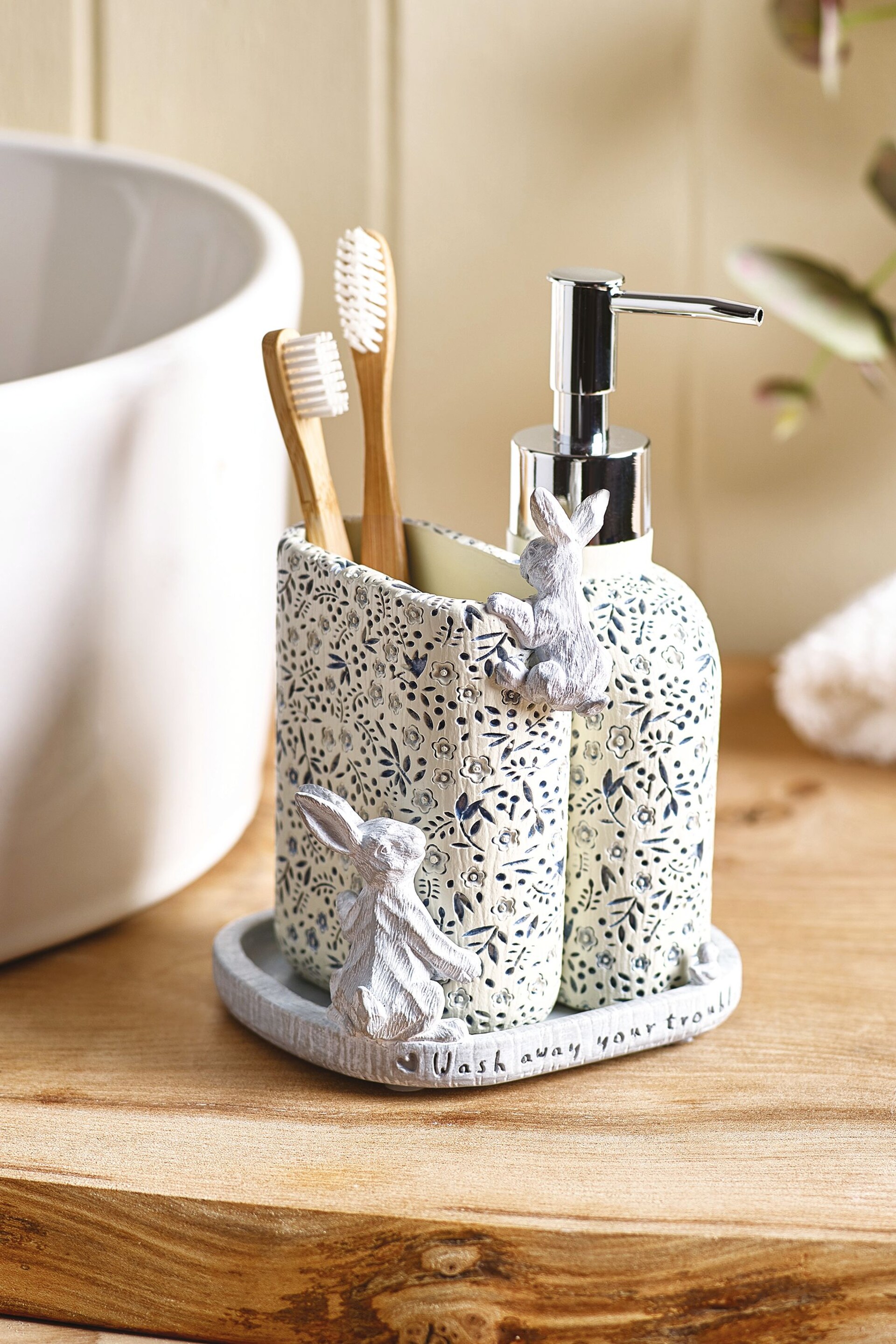 Grey Rabbit Set of 3 Dispenser, Tidy and Tray - Image 1 of 3