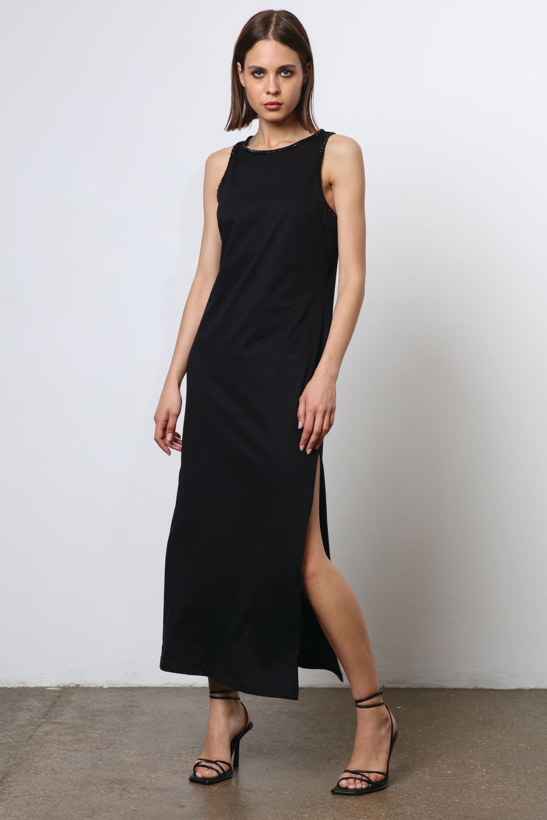 Black fitted halter dress top