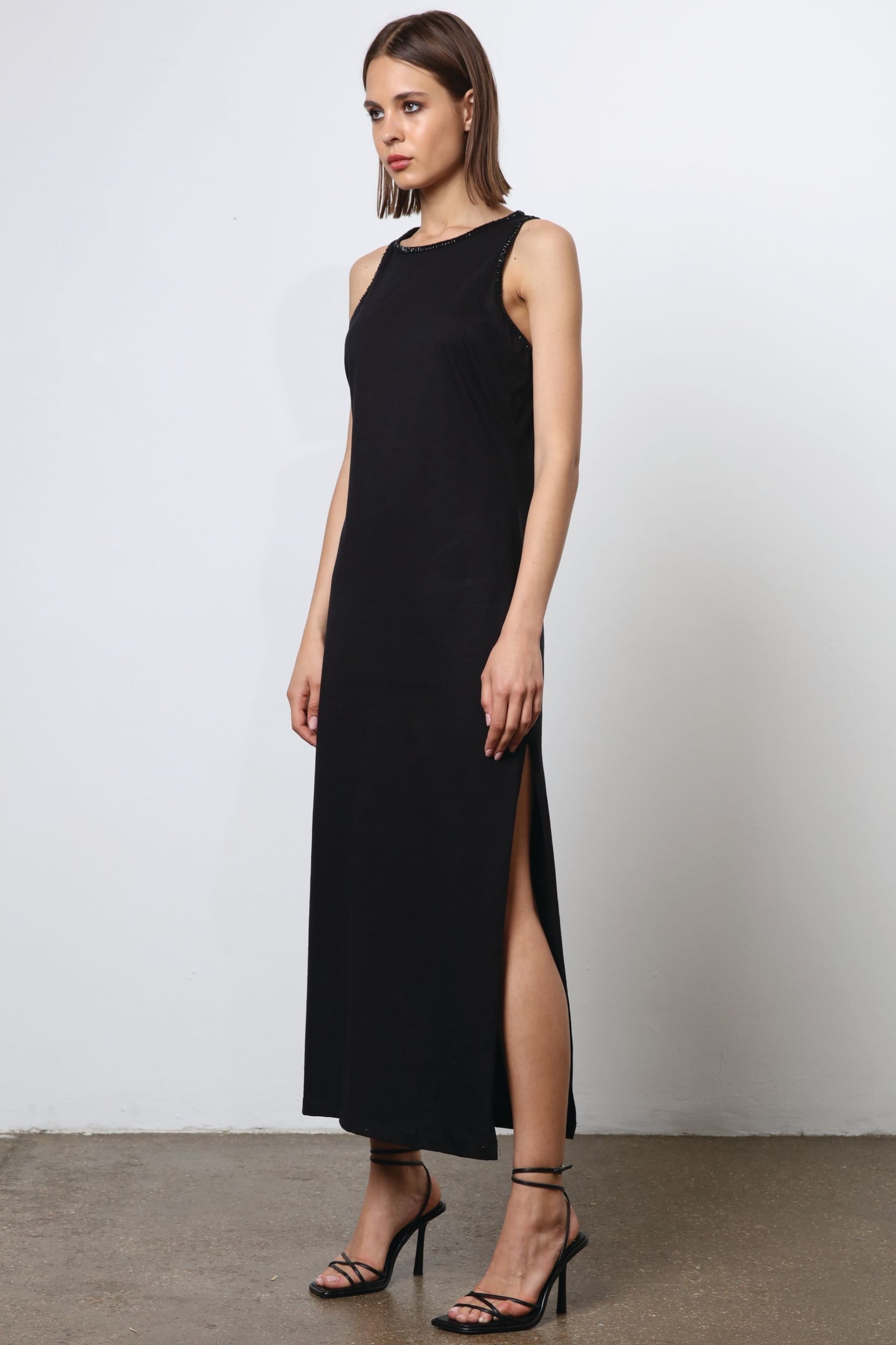 Religion Black Fitted Halter Neck Beaded Jersey Maxi Dress - Image 4 of 6