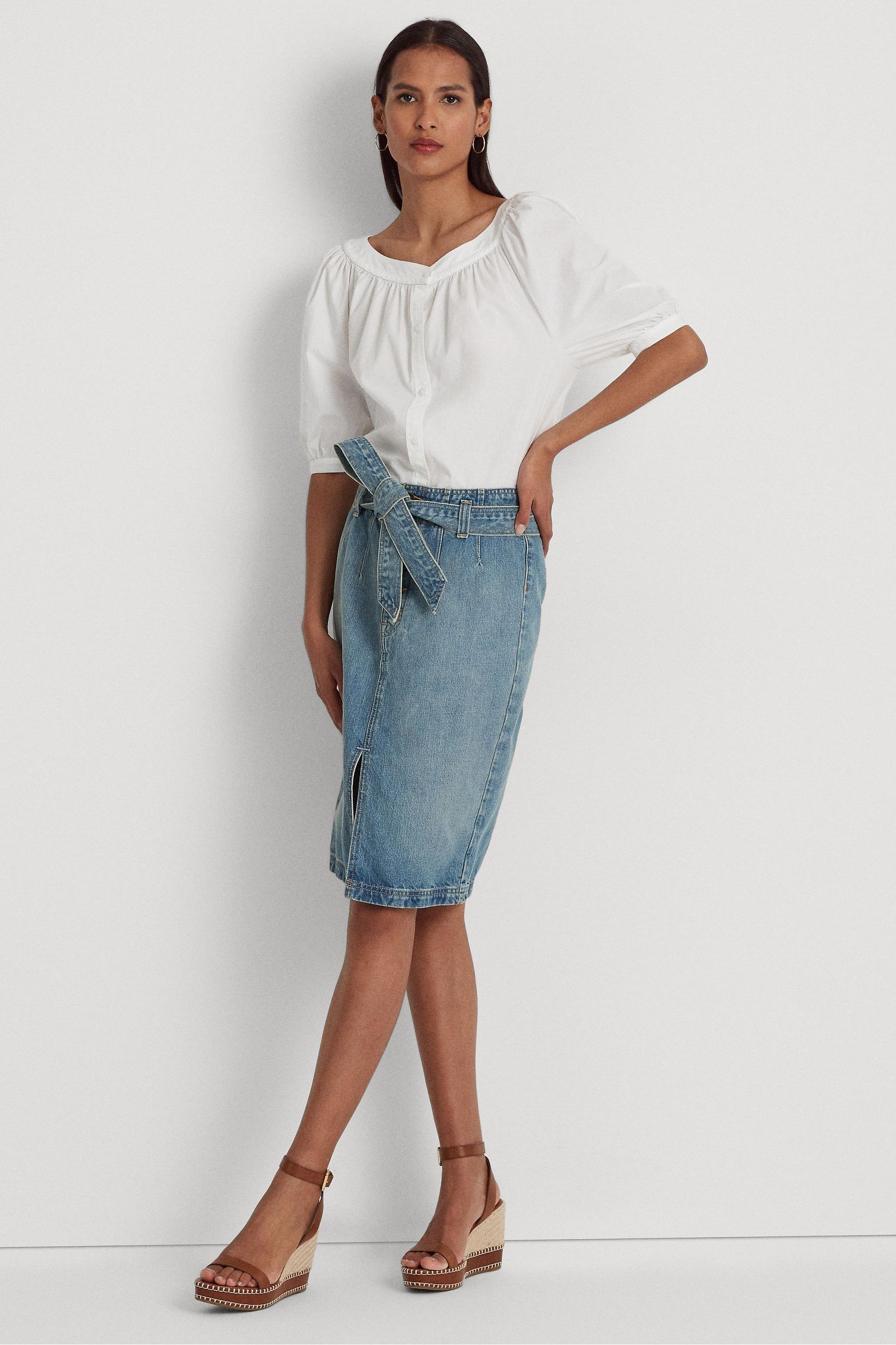 Buy Lauren Ralph Lauren Blue Fereniki Belted Denim Pencil Skirt from Next Luxembourg