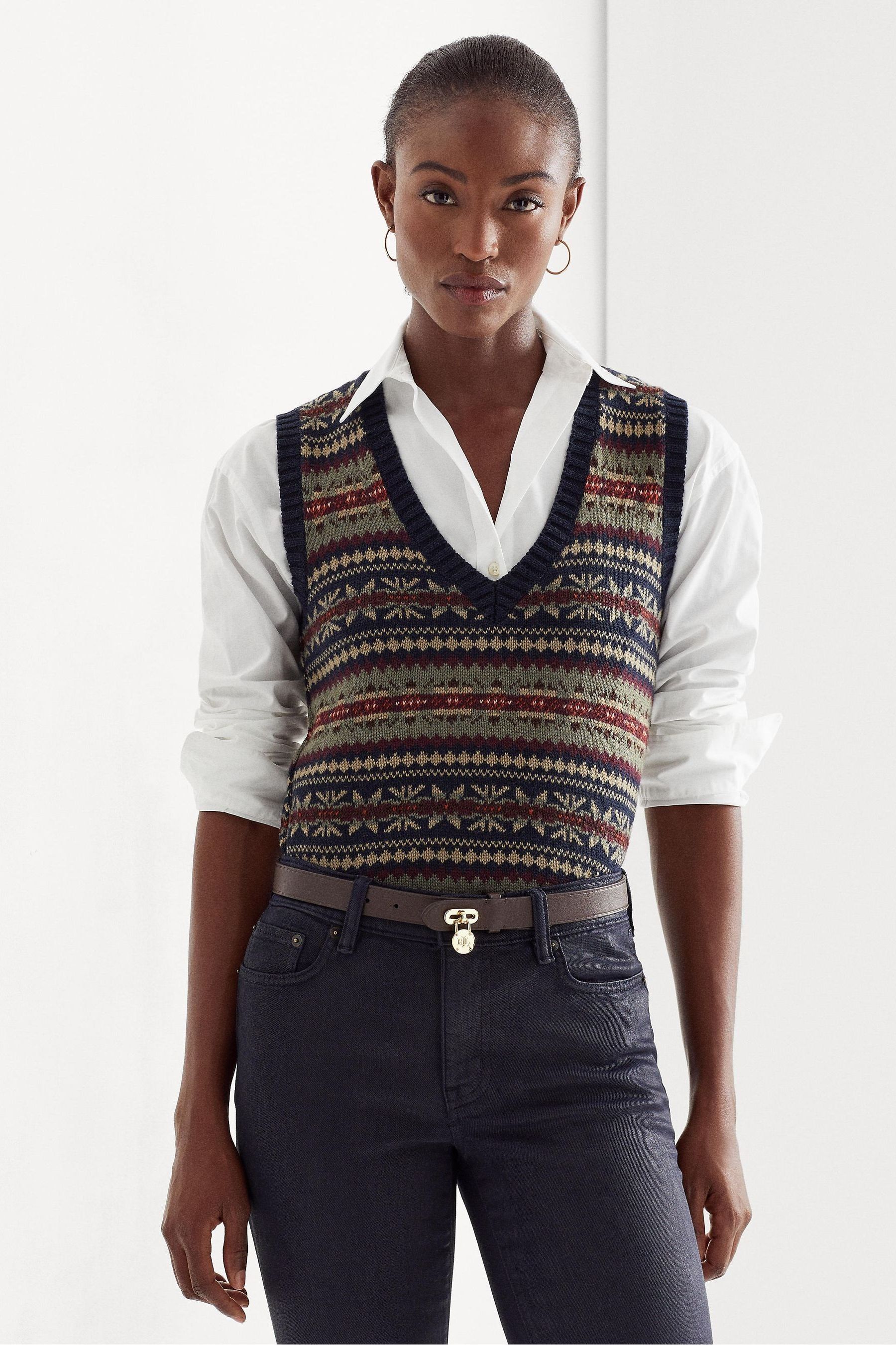 Buy Lauren Ralph Lauren Black Sevolat Fairisle V Neck Sweater Vest from Next Luxembourg