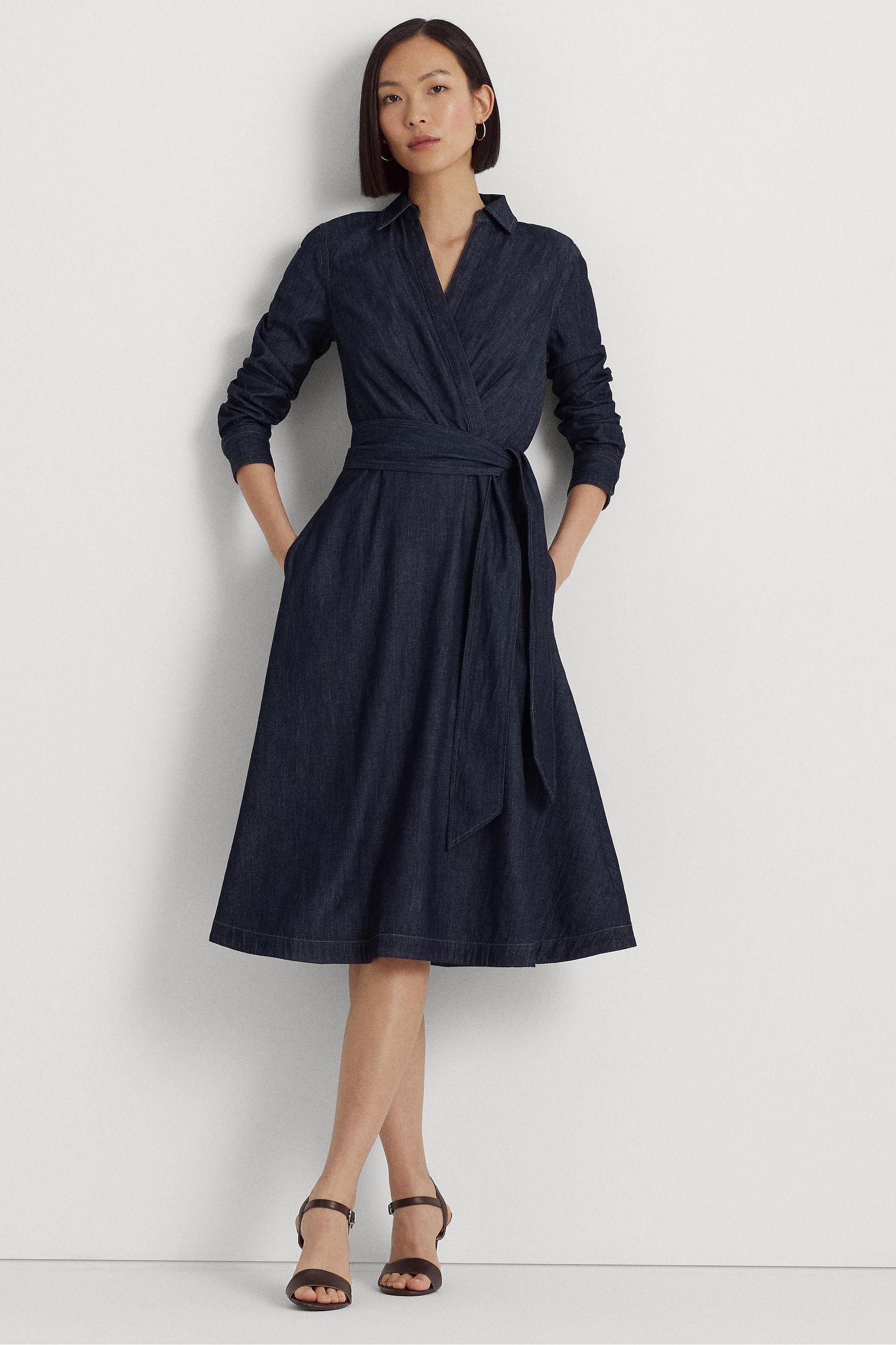 Buy Lauren Ralph Lauren Blue Denim Long Sleeve Midi Dress from Next Luxembourg