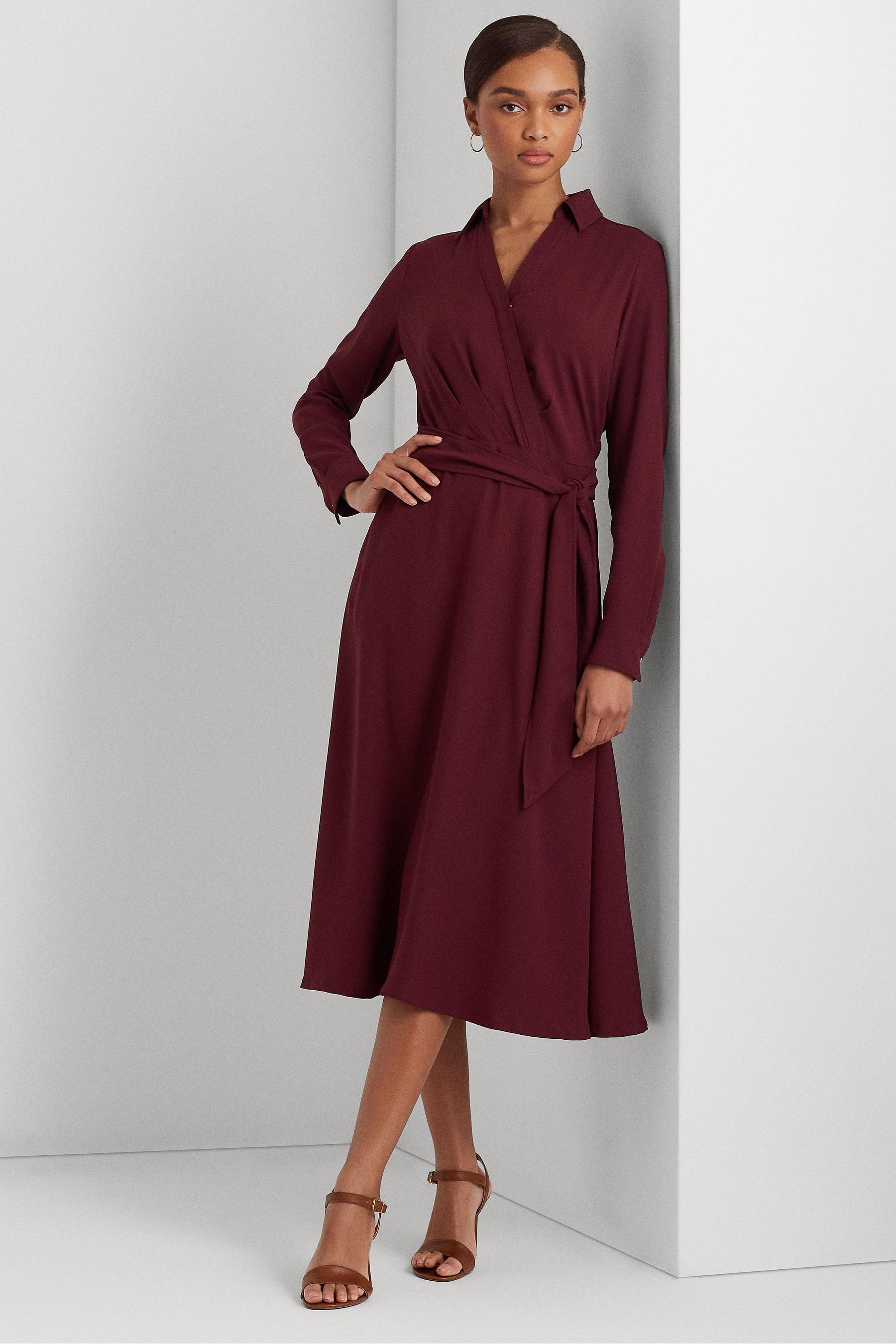 Ralph lauren maroon dress online