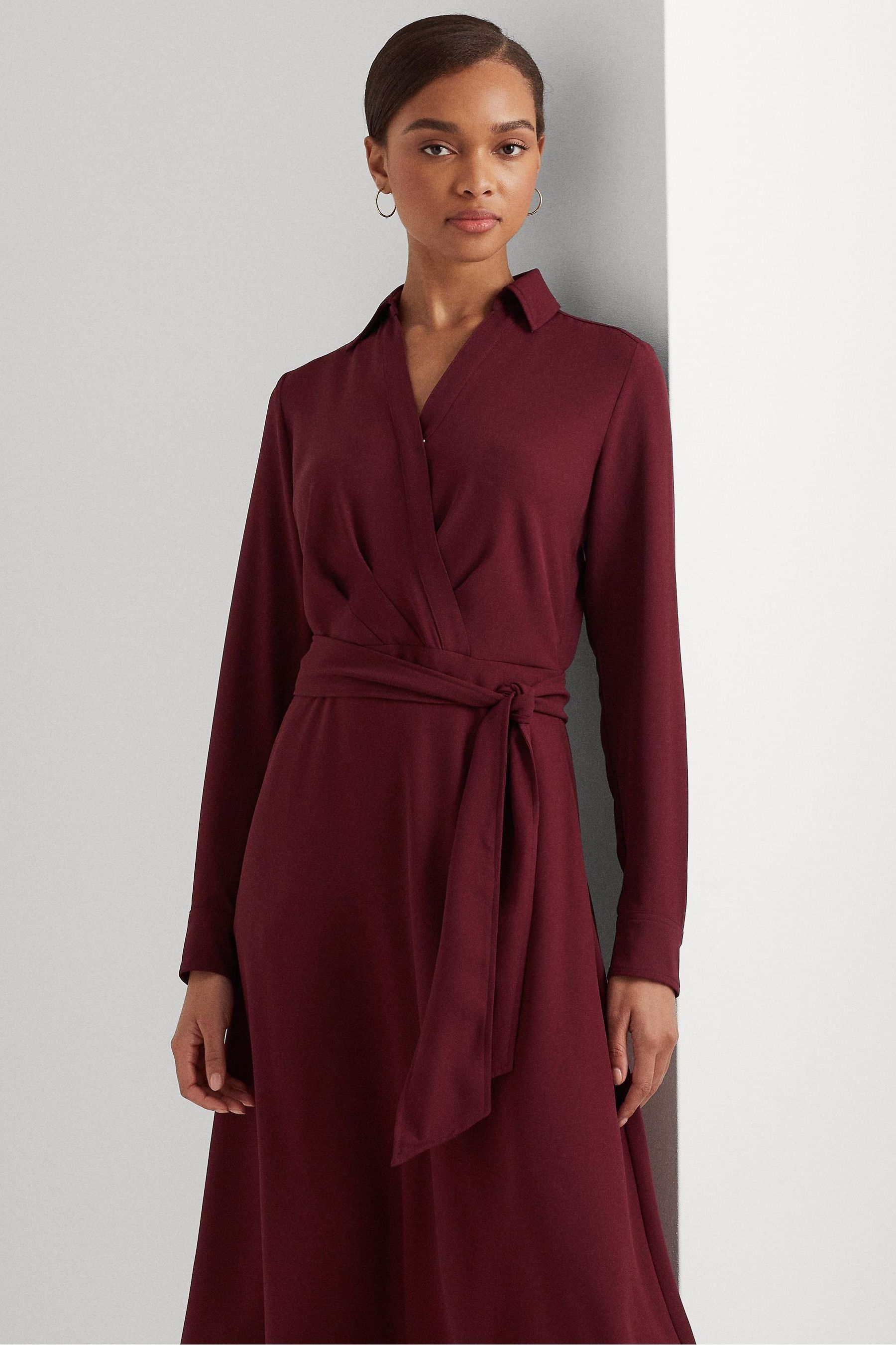 Buy Lauren Ralph Lauren Burgundy Red Rowella Georgette Midi Dress from Next Luxembourg