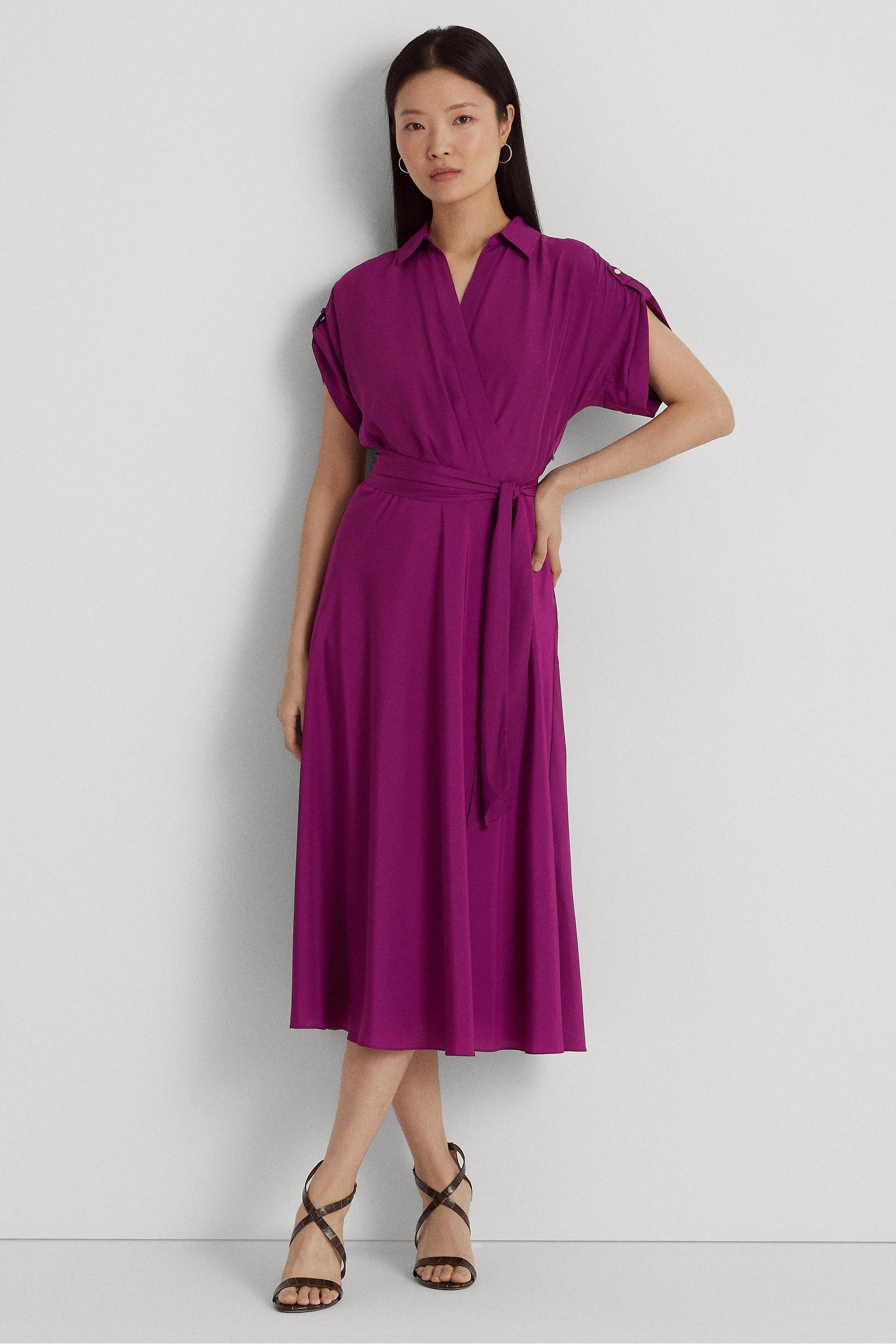 Buy Lauren Ralph Lauren Purple Fratillo Belted Crepe Dress from Next Luxembourg