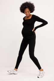self. Black Maternity Waffle Leggings - Image 2 of 6