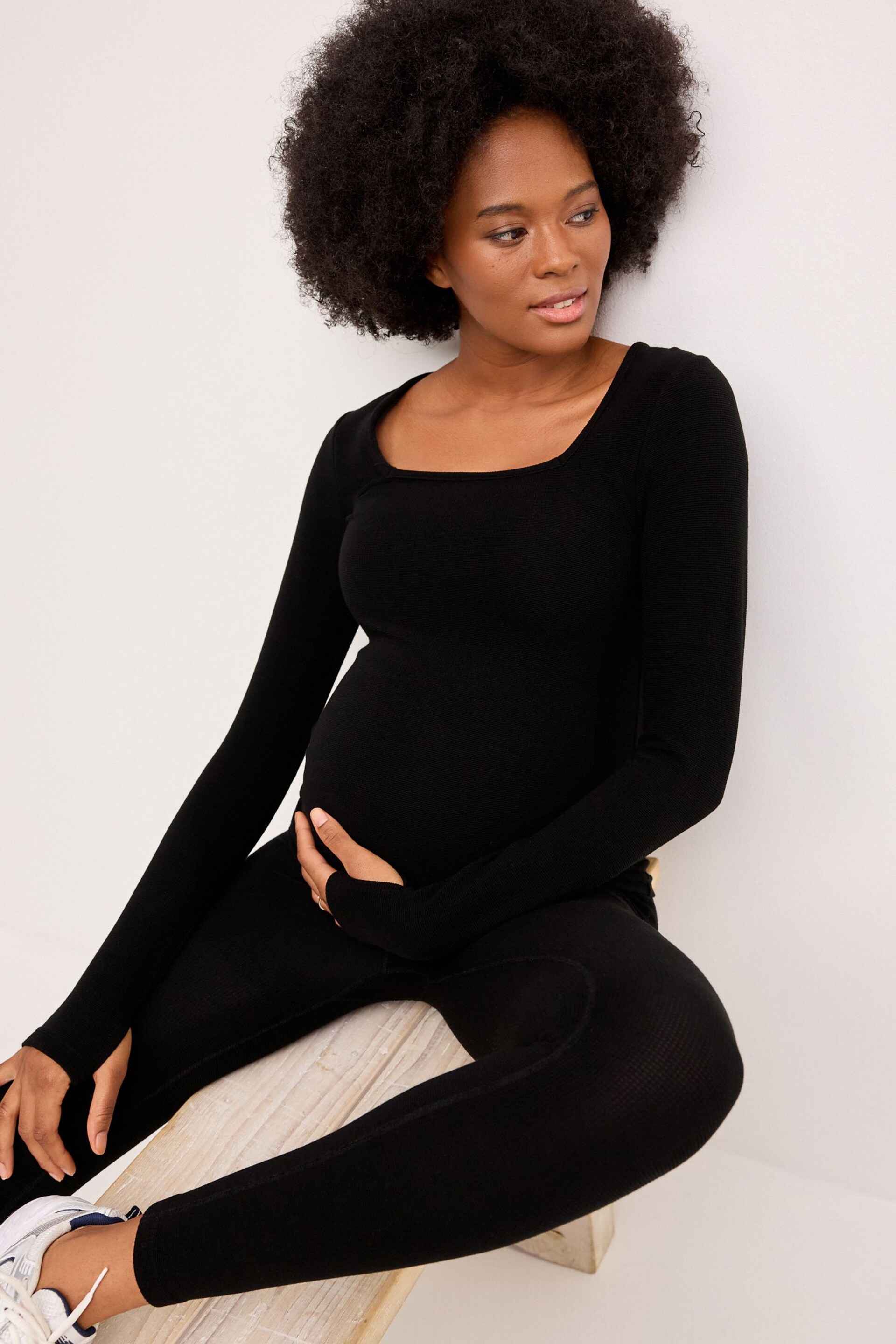 self. Black Maternity Waffle Top - Image 1 of 7