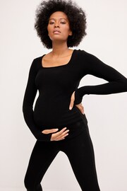 self. Black Maternity Waffle Top - Image 2 of 7