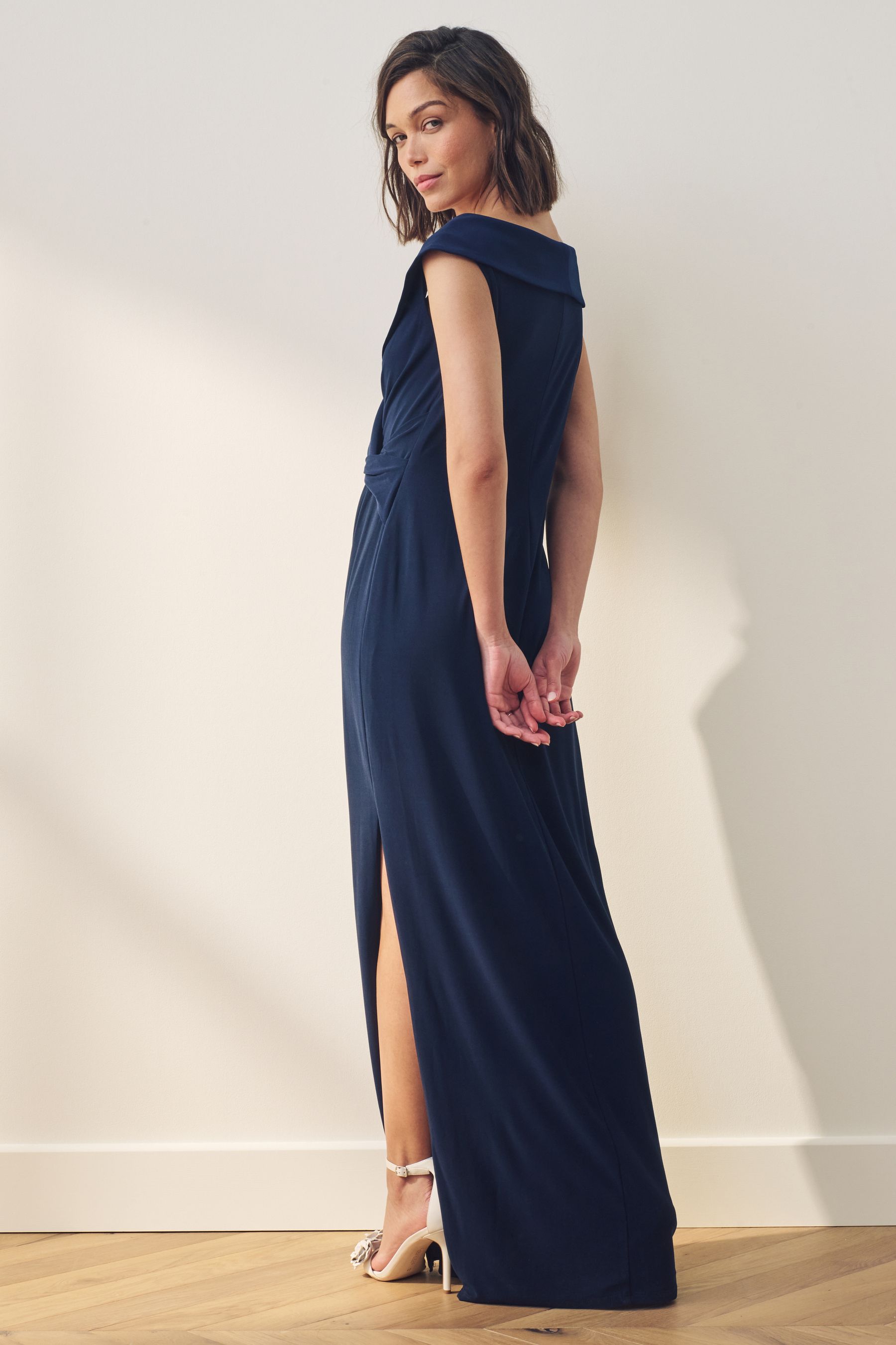 Buy Lauren Ralph Lauren Blue Leonidas Jersey Off Shoulder Gown from Next Luxembourg