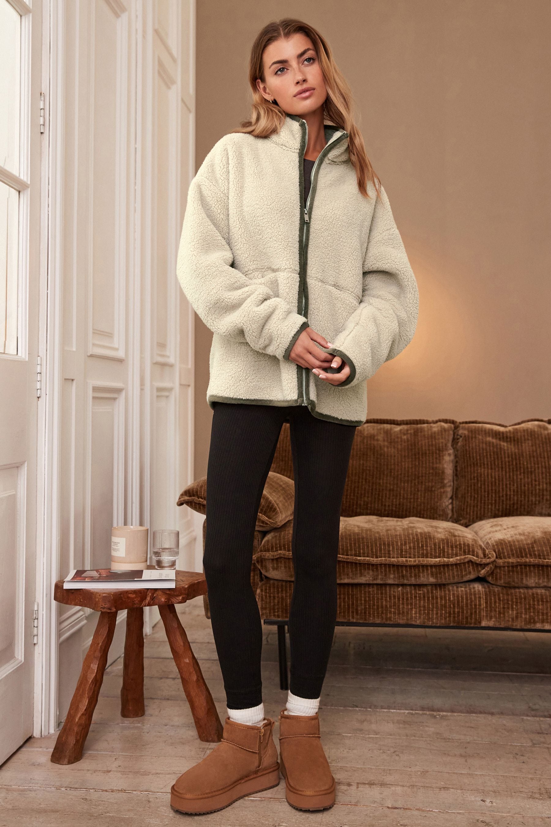 Buy Cream Teddy Borg Full Zip Jacket from Next Luxembourg