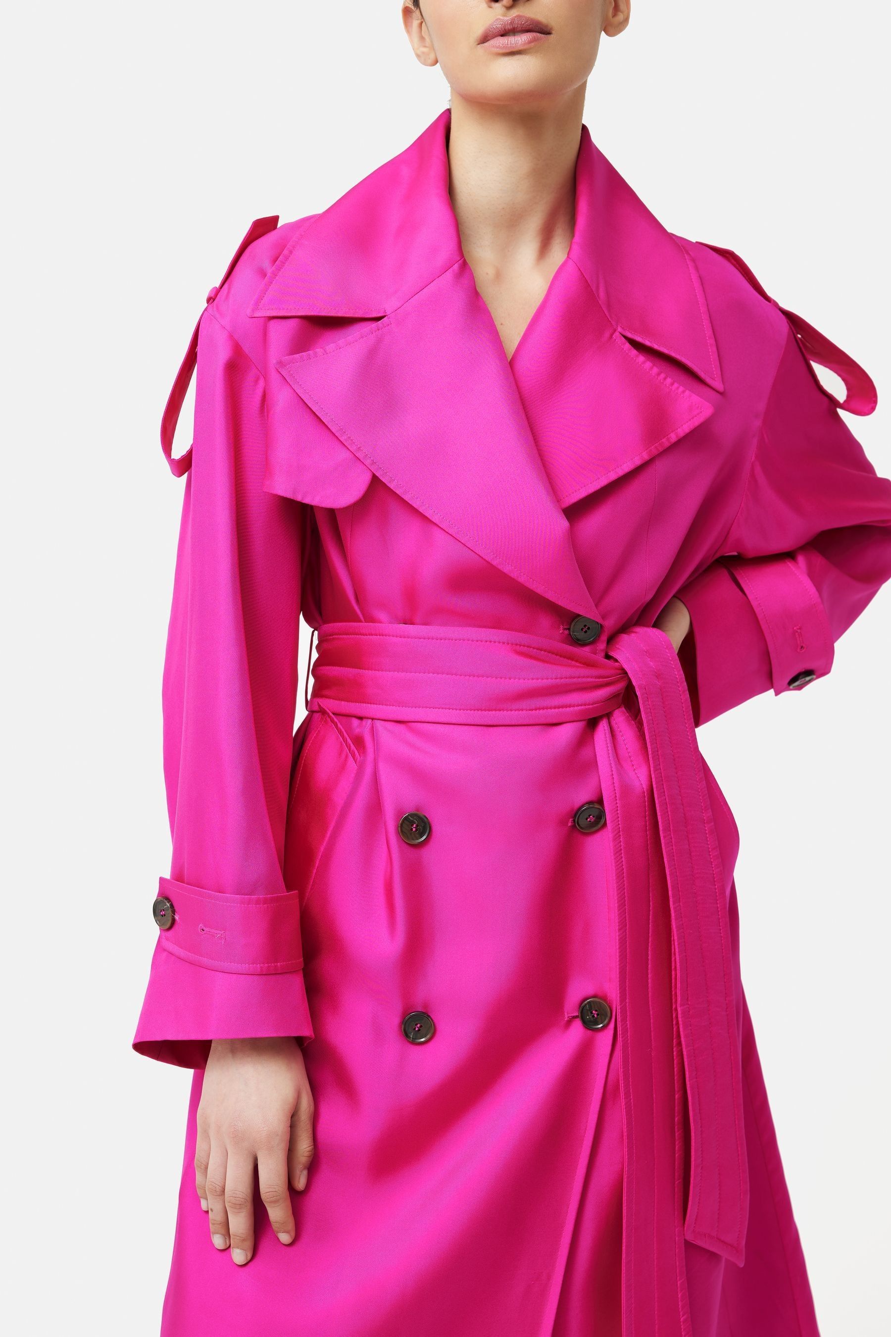 Pink silk trench coat discount